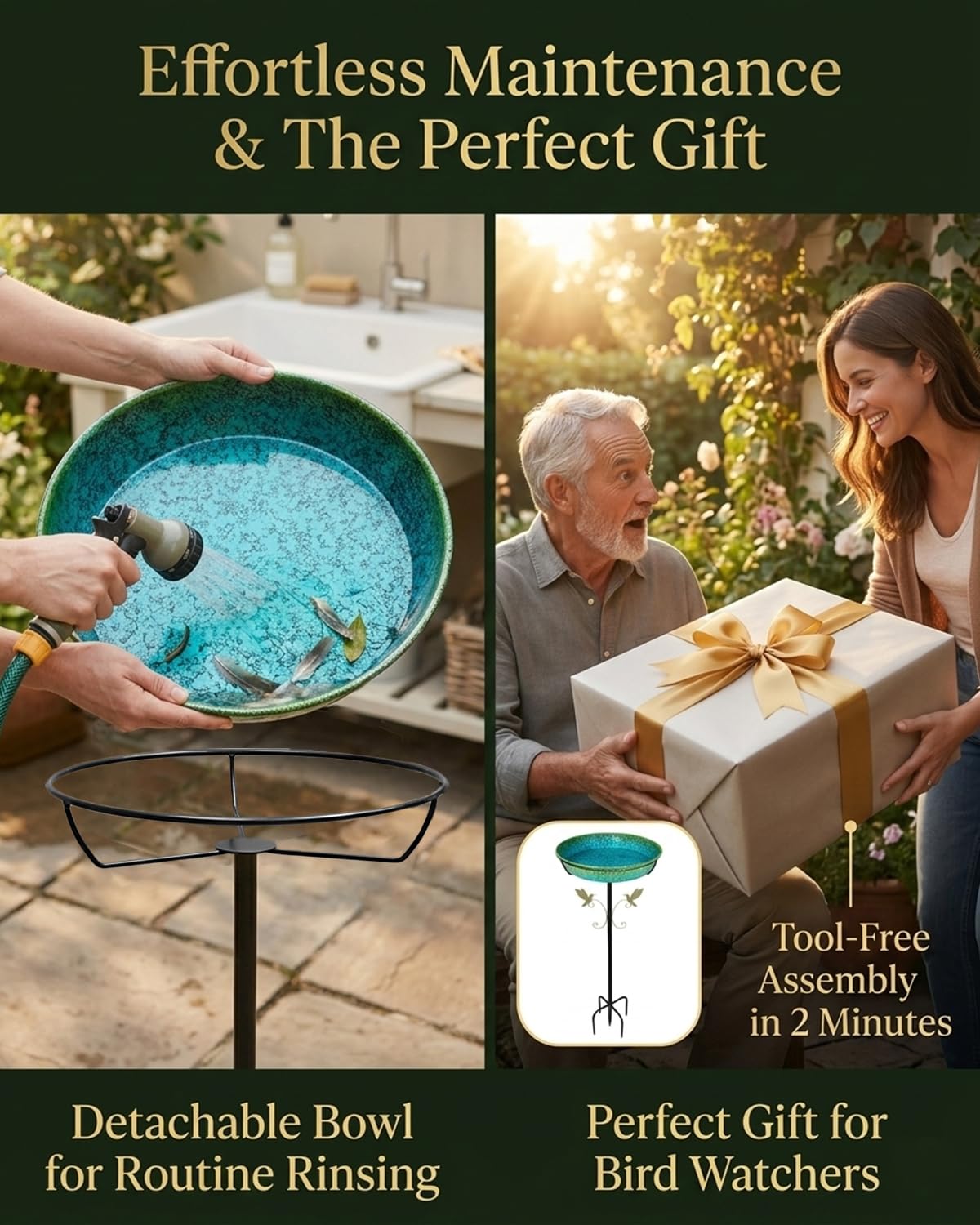 SAC SMARTEN ARTS bird bath in garden setting suitable for windy conditions.