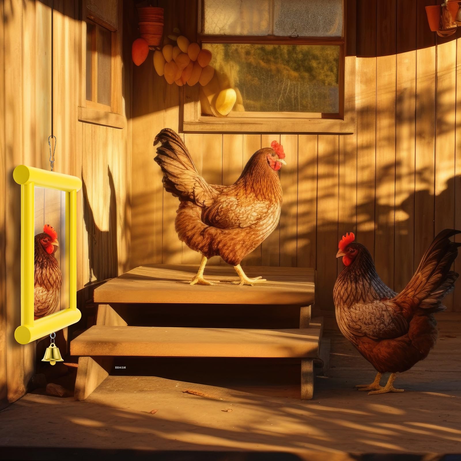 Sadnyy mirror toy for hens and parrots promotes activity and interaction.