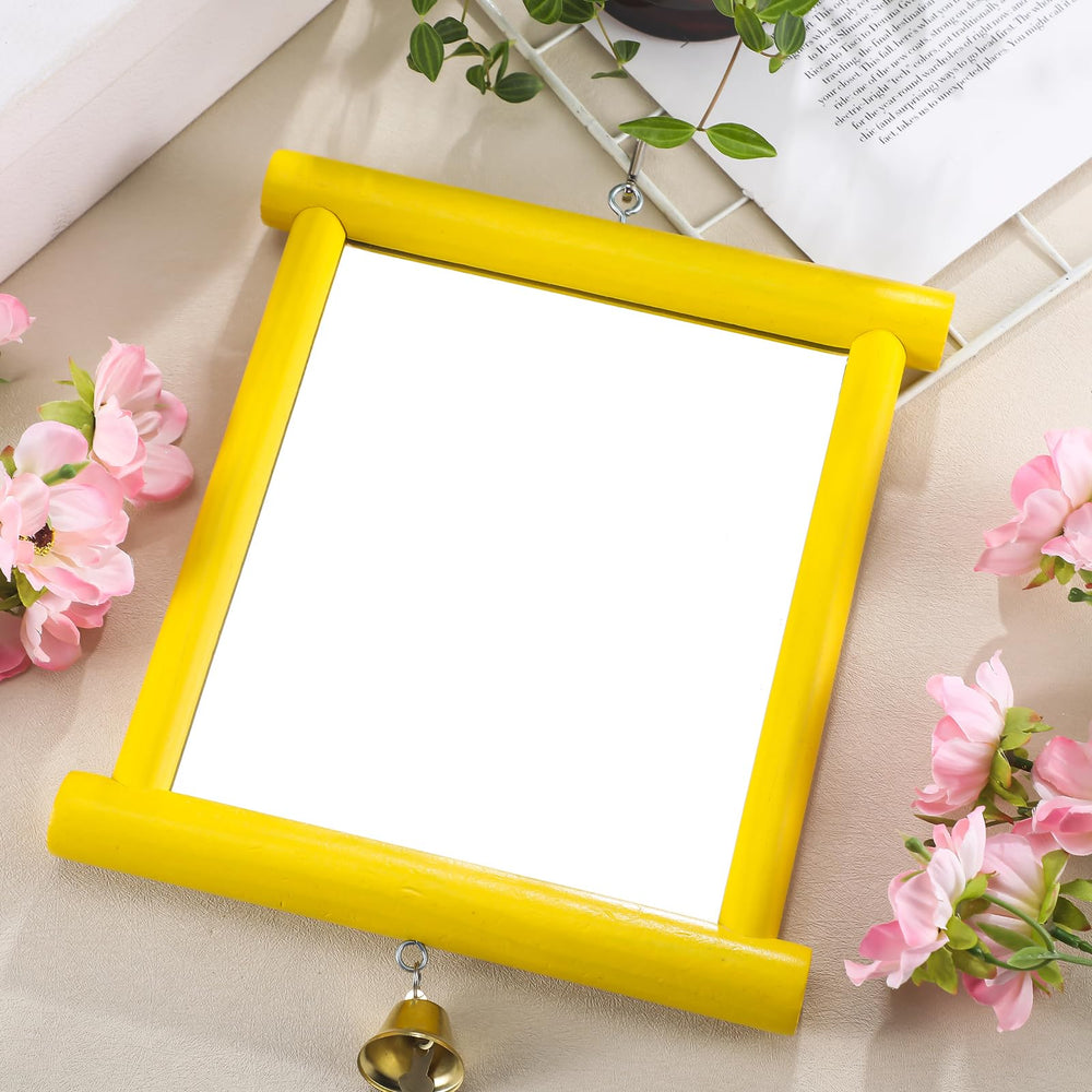 Sadnyy yellow mirror toy brightens the coop and invites pecking.