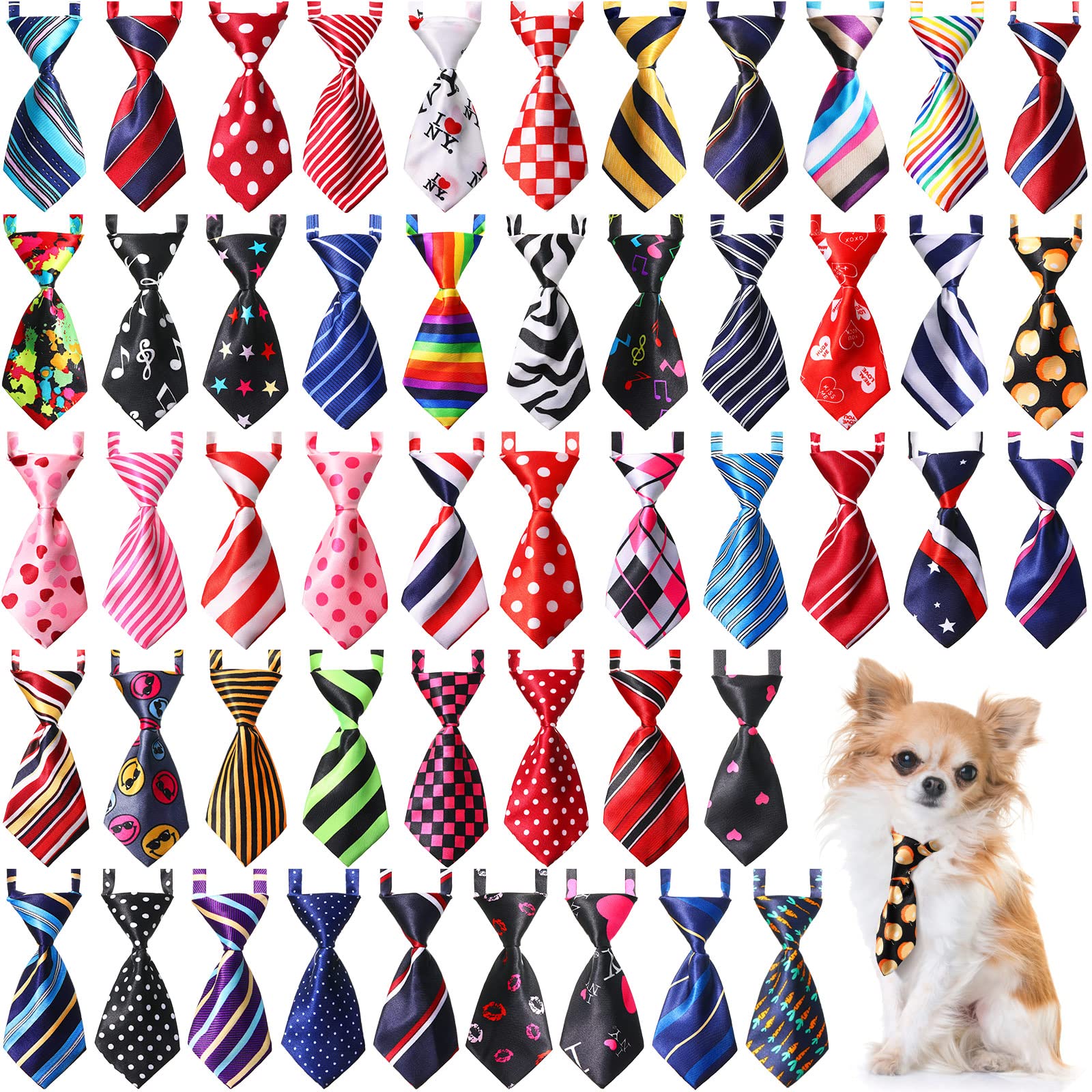 Sadnyy dog neck tie set featuring 50 patterns for versatile styling in photos.