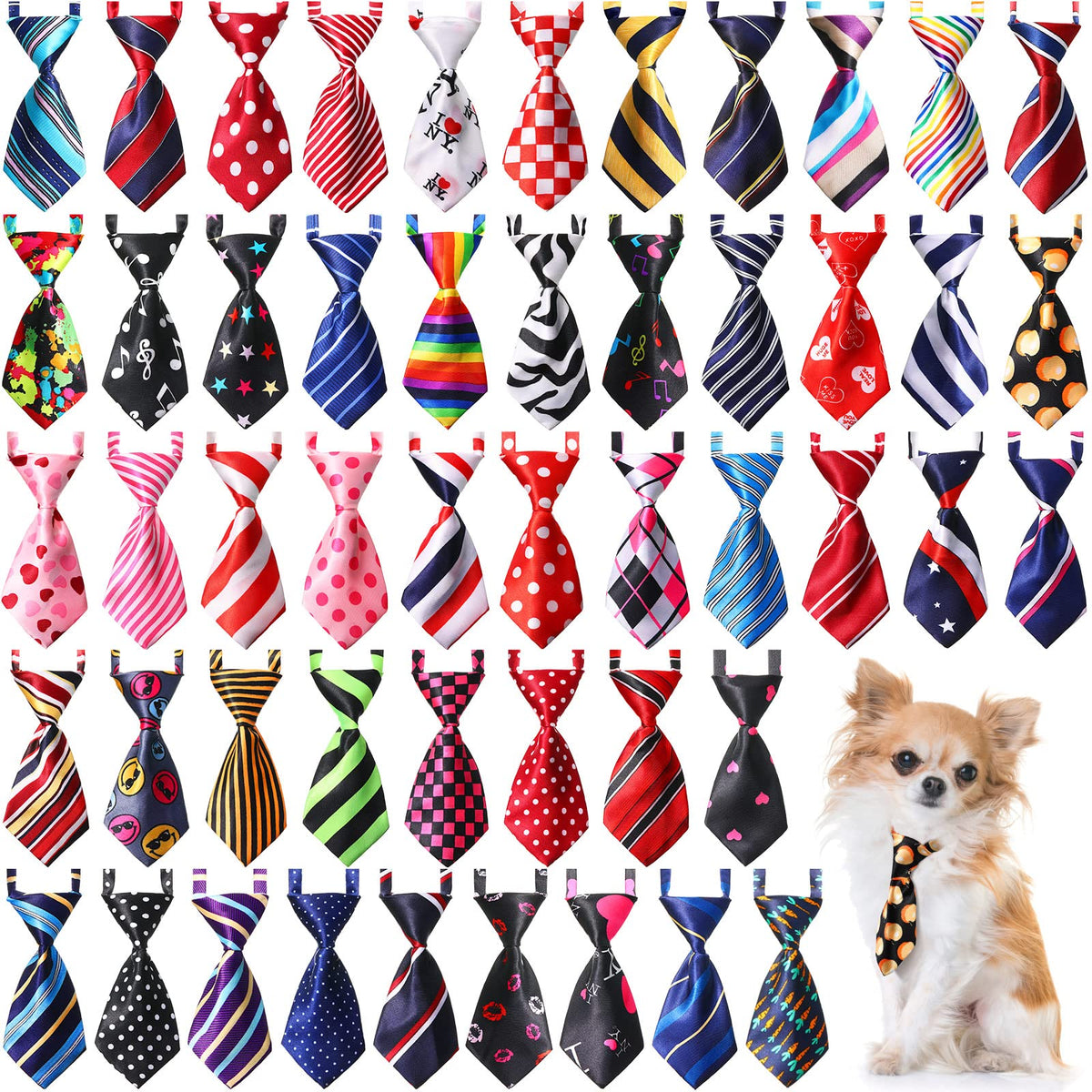 Sadnyy dog neck tie set featuring 50 patterns for versatile styling in photos.
