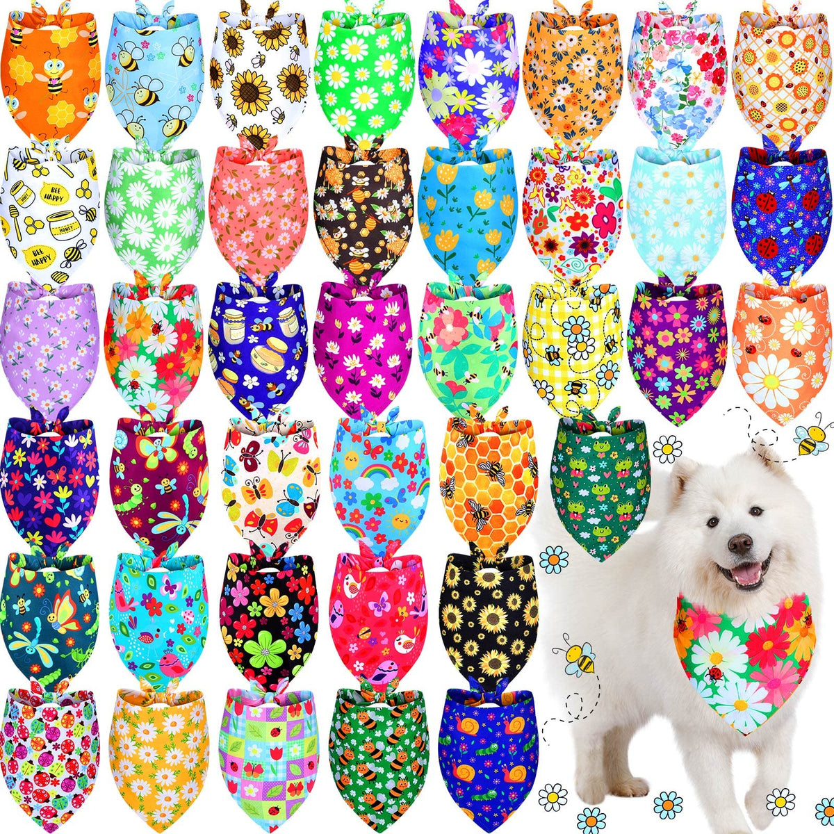 Sadnyy flower Hawaiian triangle bandana for dogs and cats, bright summer style.