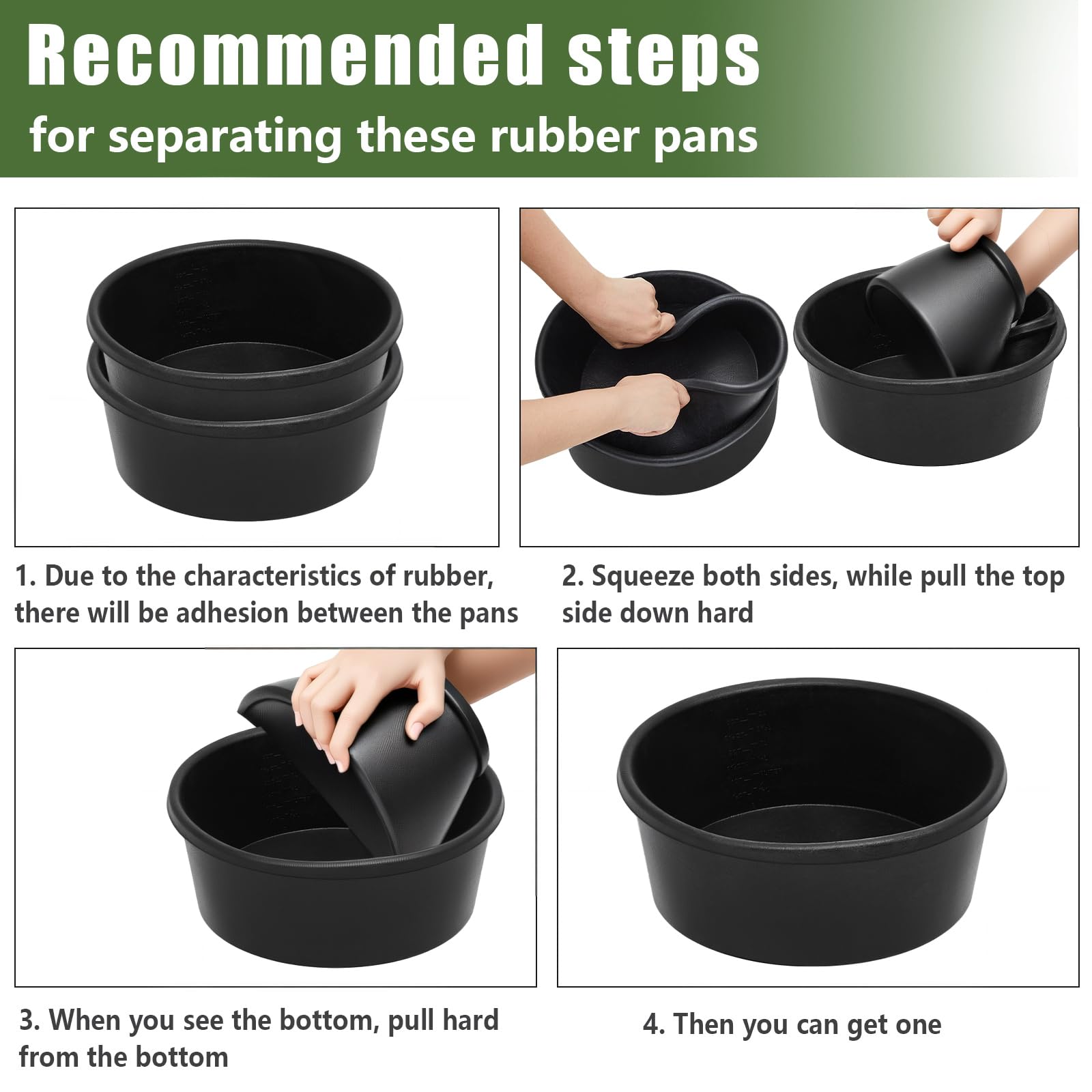 Sadnyy stackable rubber feed pans save space when storing multiple bowls