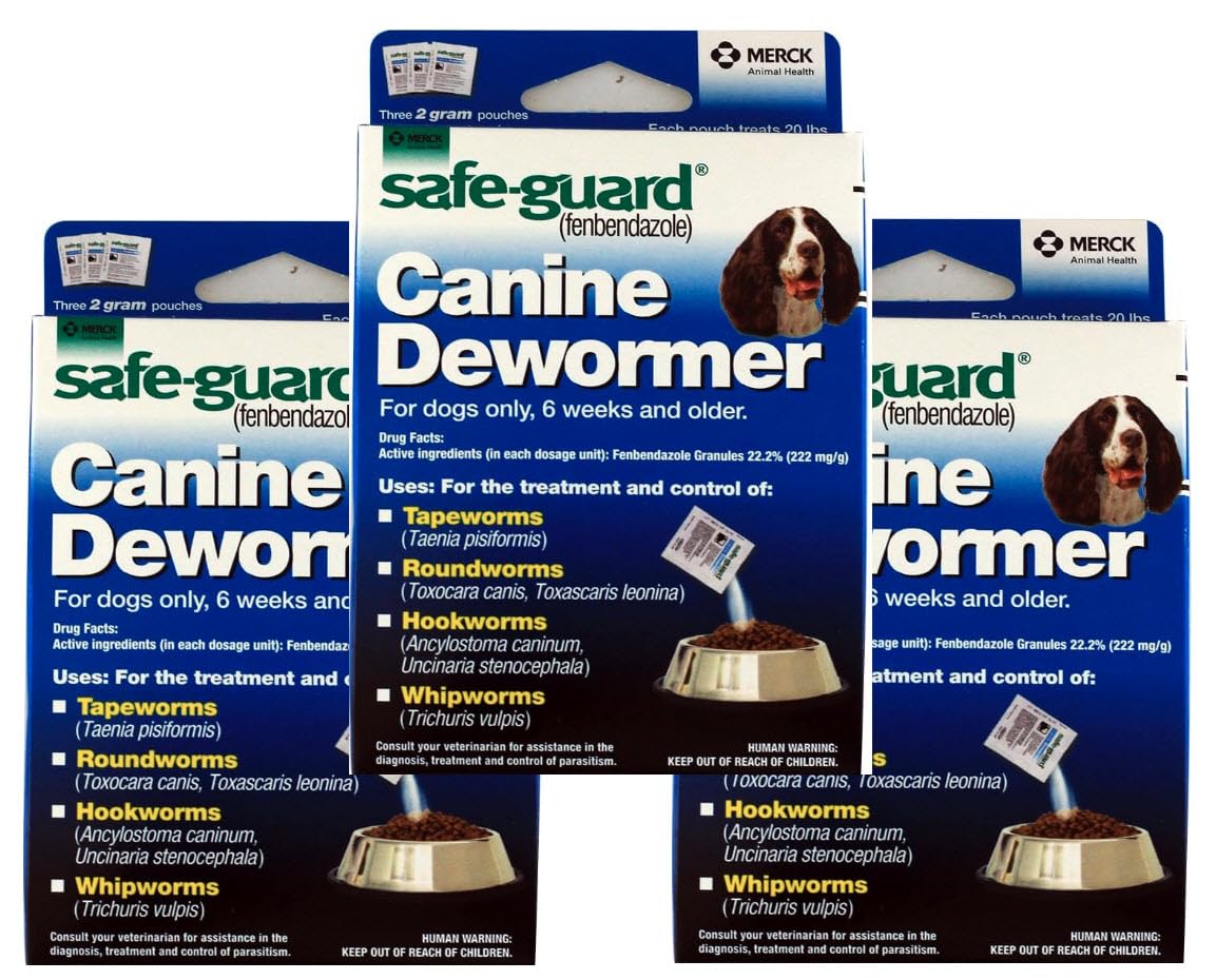 SAFE-GUARD canine dewormer packaging with nine easy-to-feed granule pouches
