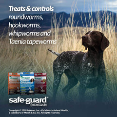 Safe-Guard dosing packet 2g demonstrates daily dose for dogs.