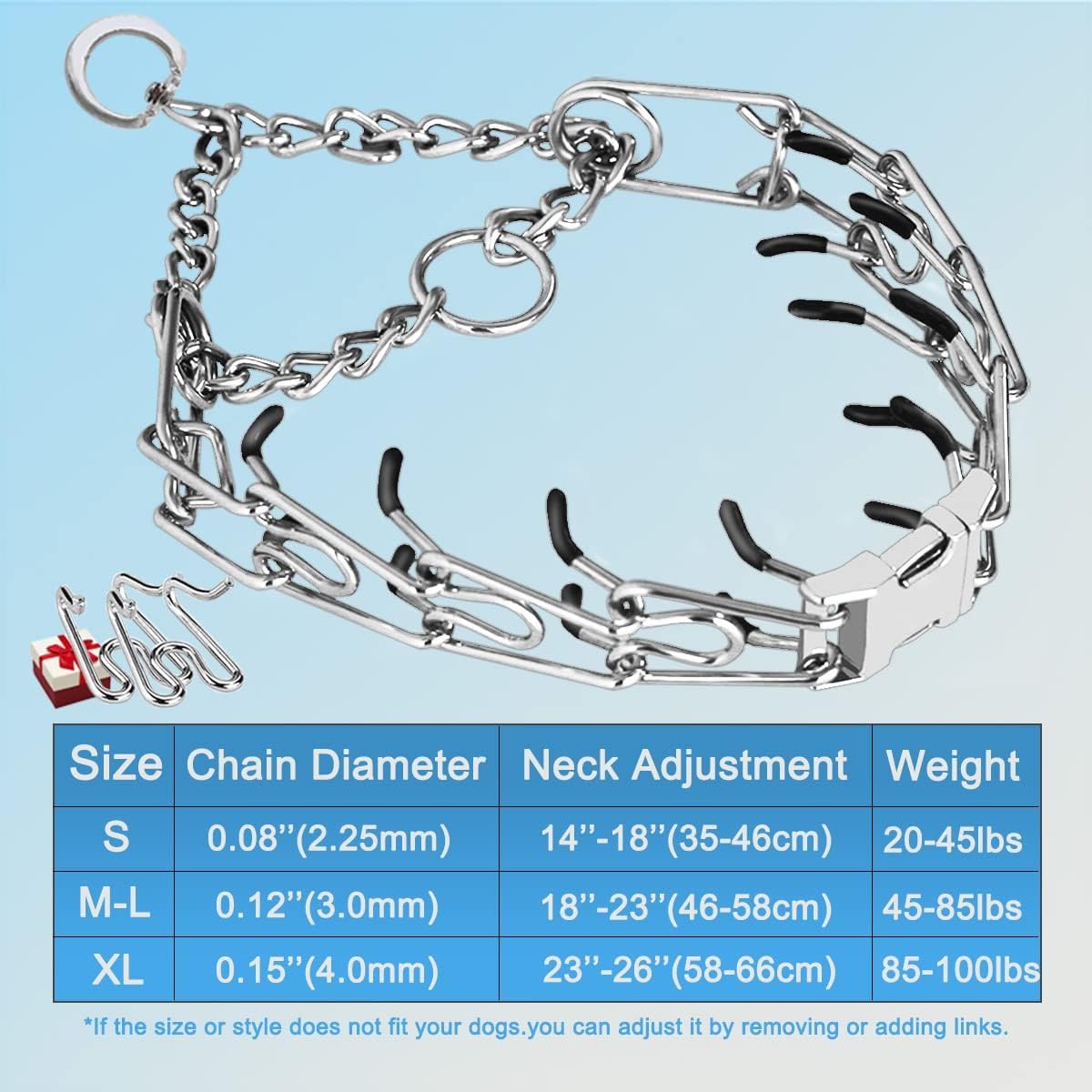 Safiman prong collar – stainless steel hardware resists rust and wear.