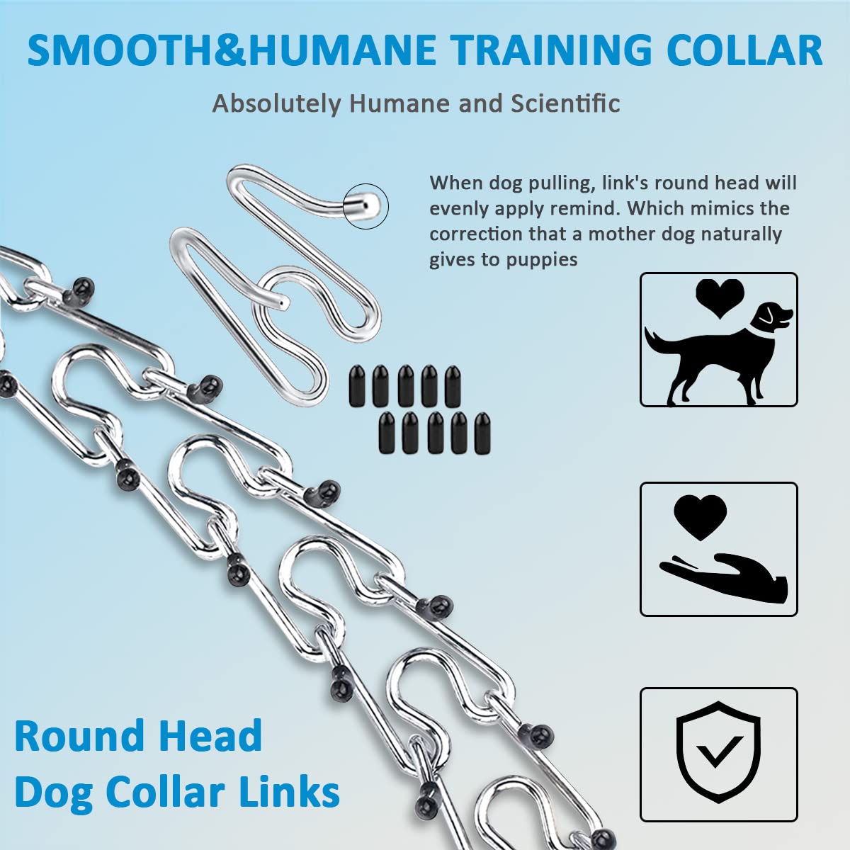 Two extra links included with Safiman prong collar for sizing flexibility.