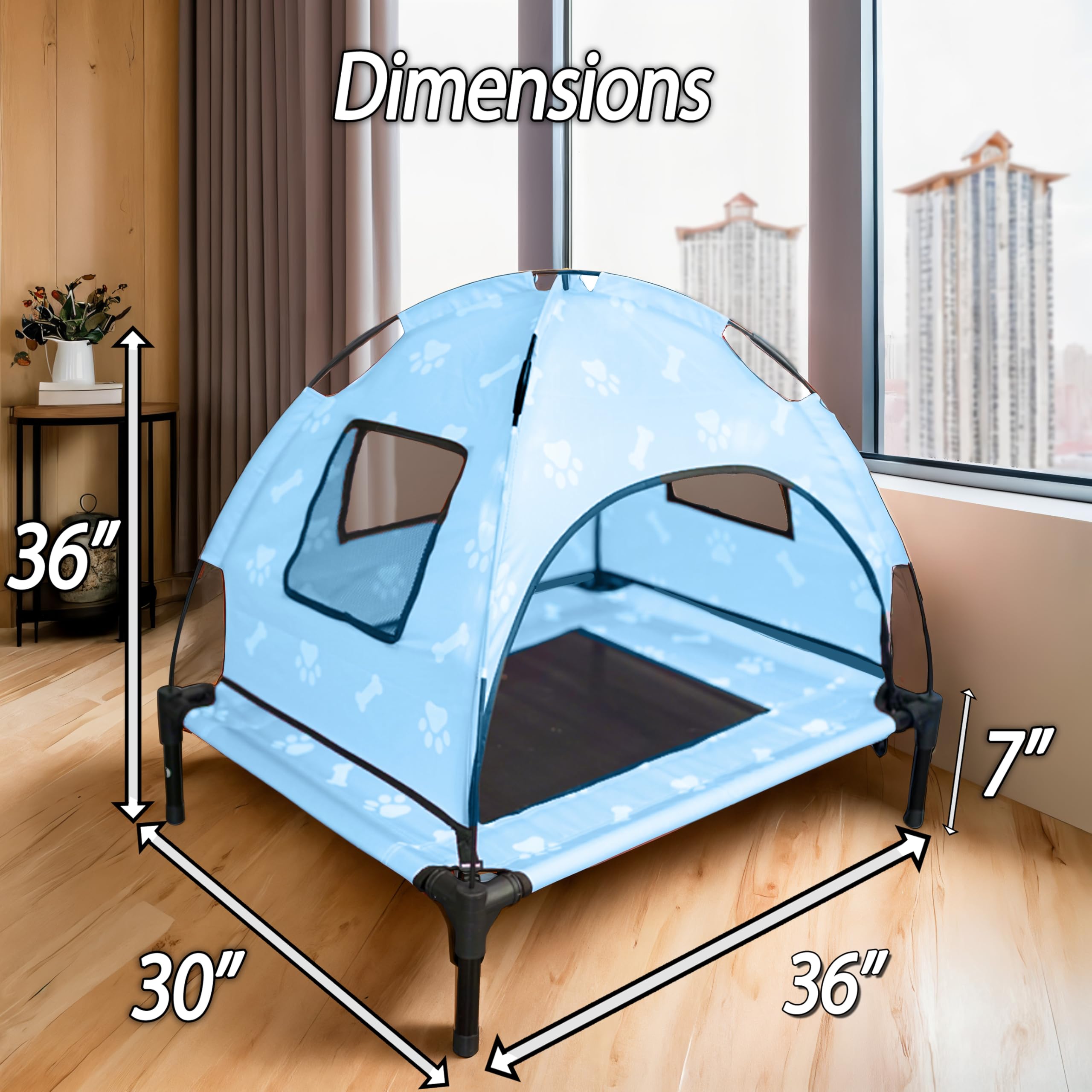 Saijax elevated dog bed outdoor canopy providing portable shade for sunny days.
