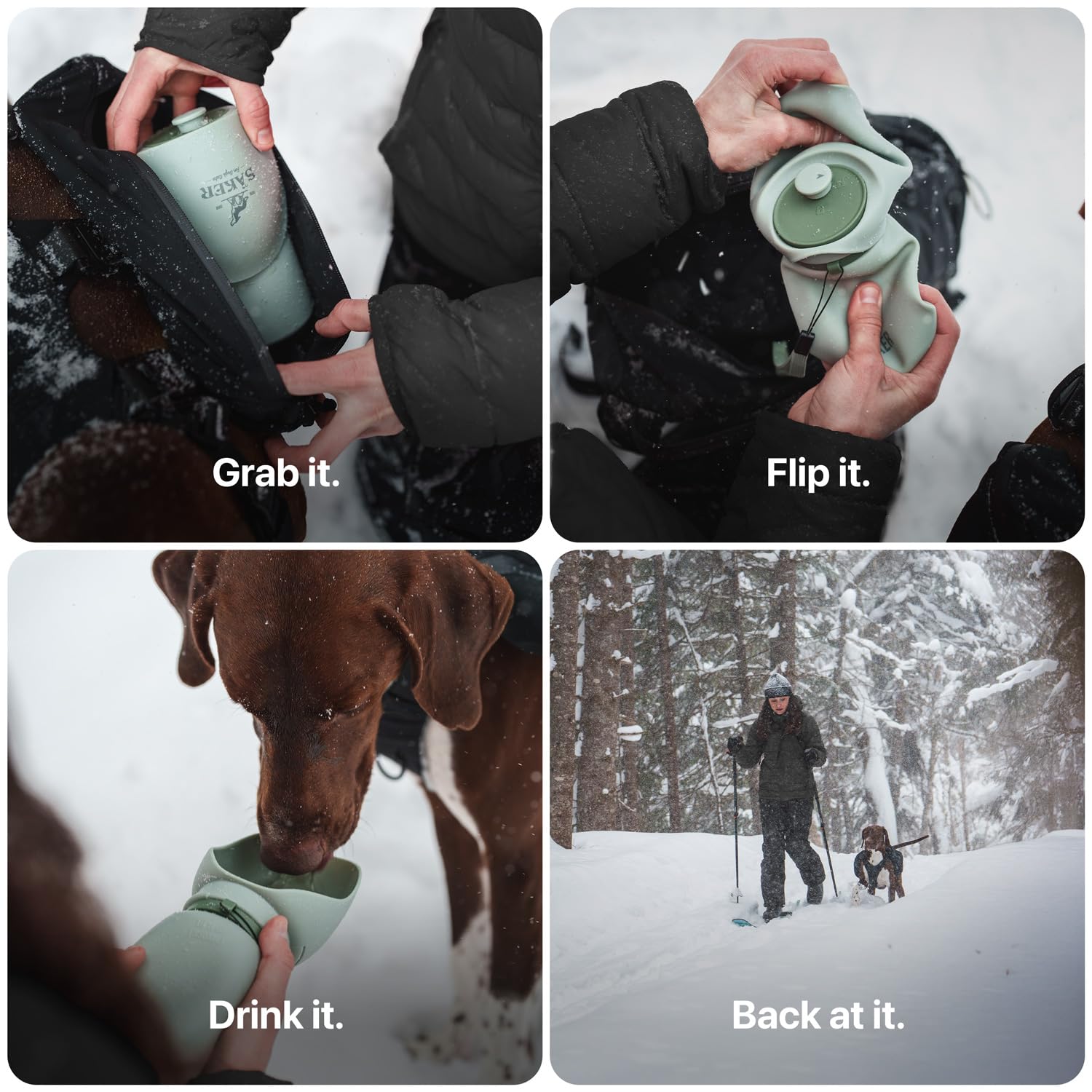 SAKER bottle with quick-release buttons to control water flow and reduce waste.
