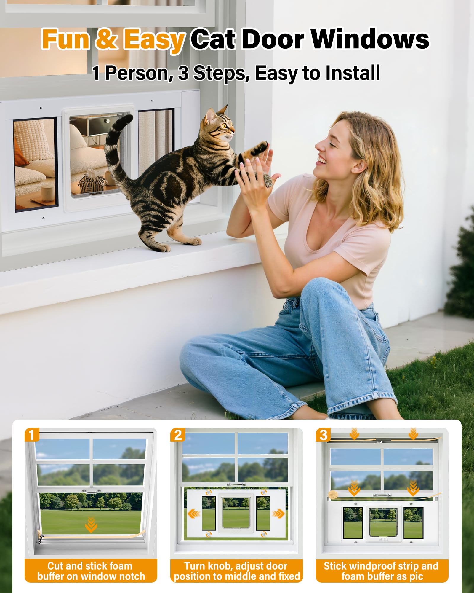 SAKSUN cat door adjustable width 23-28 inches fits sash windows