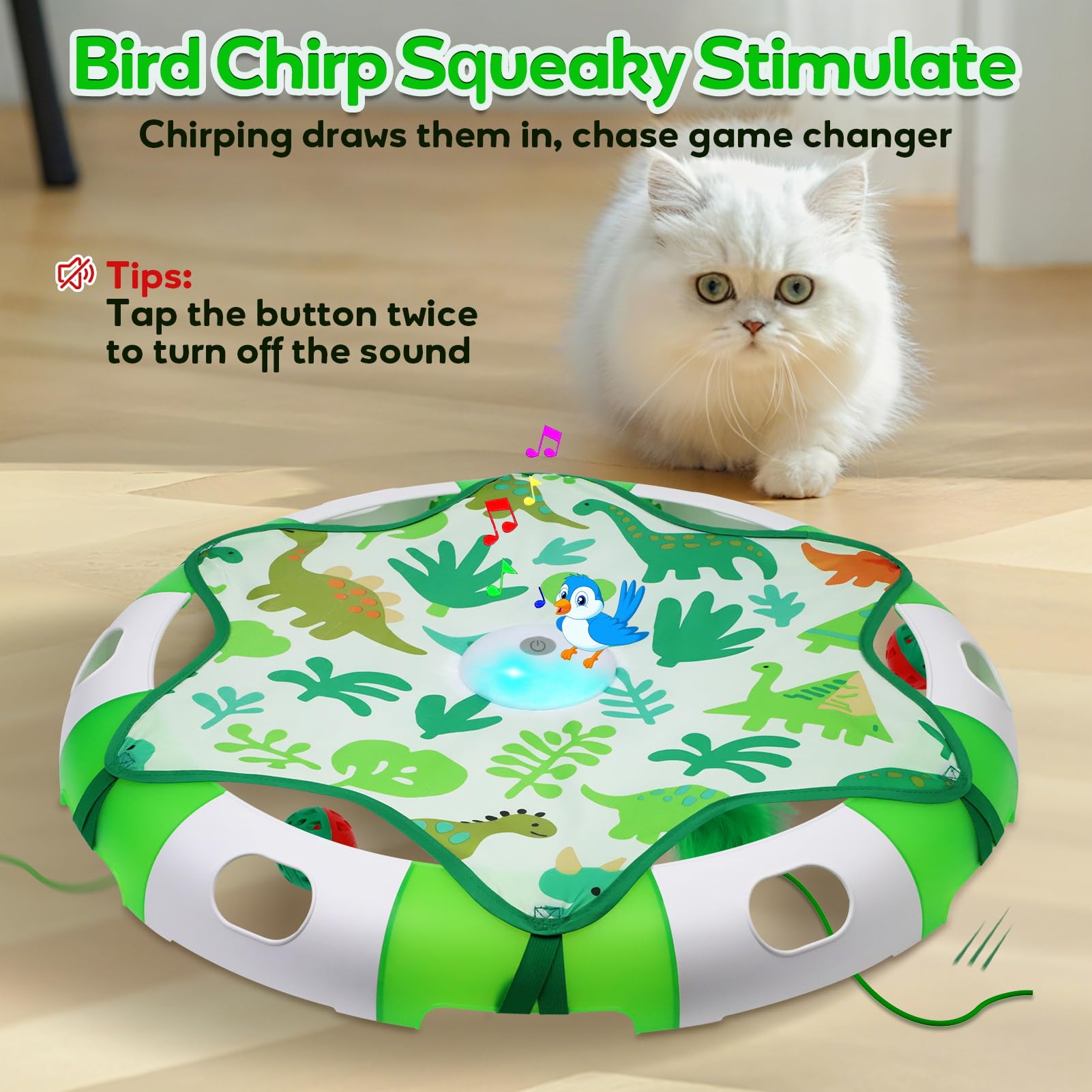 Salodal rotating feather movement keeps unpredictable patterns that spark chasing and exercise.