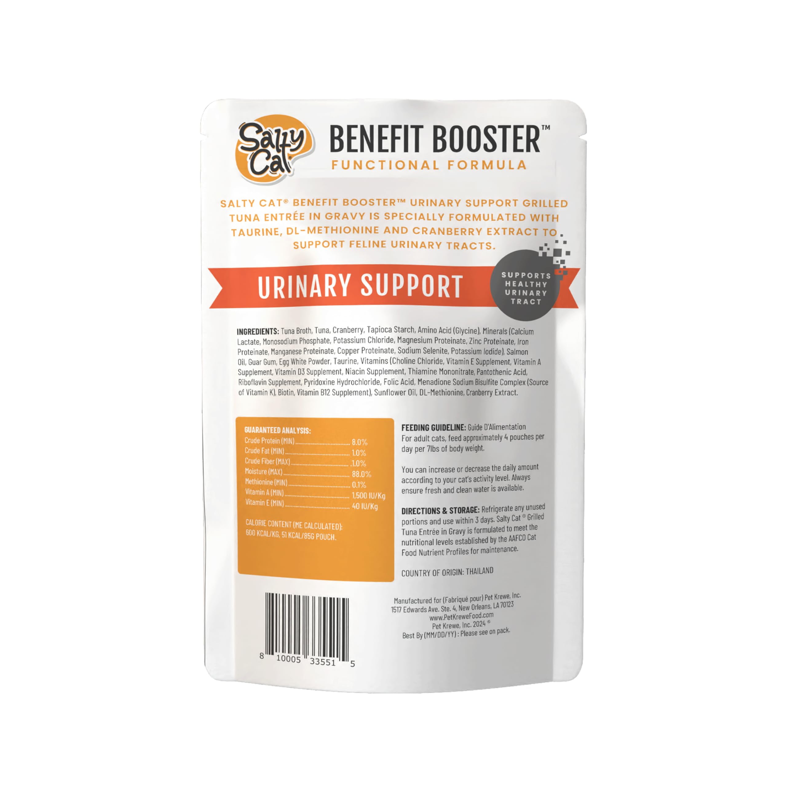 Salty Cat Benefit Booster taurine and vitamins enrichment label close-up