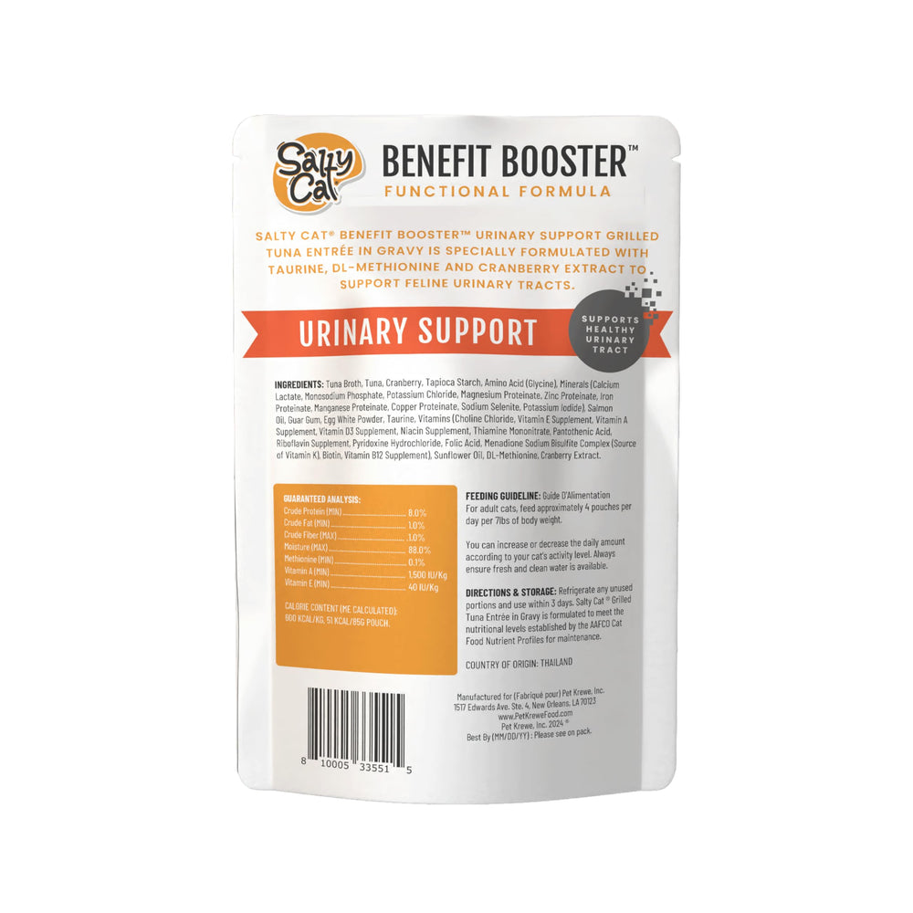 Salty Cat Benefit Booster taurine and vitamins enrichment label close-up