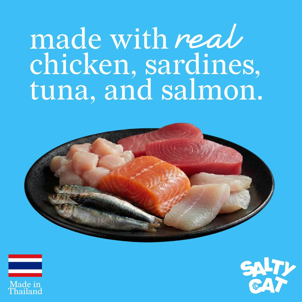 Salty Cat Captain's Catch Dinner Paté 3oz cans sealed, preserves freshness for mealtime.
