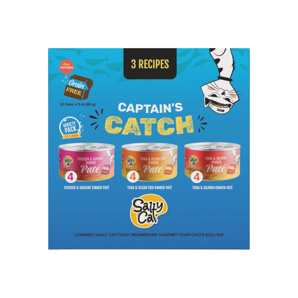 Salty Cat Captain's Catch Dinner Paté Variety Pack front view, convenient daily meals.