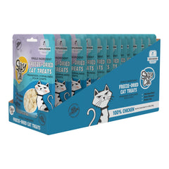 Salty Cat freeze-dried chicken treats bag close-up highlighting the texture for training rewards.