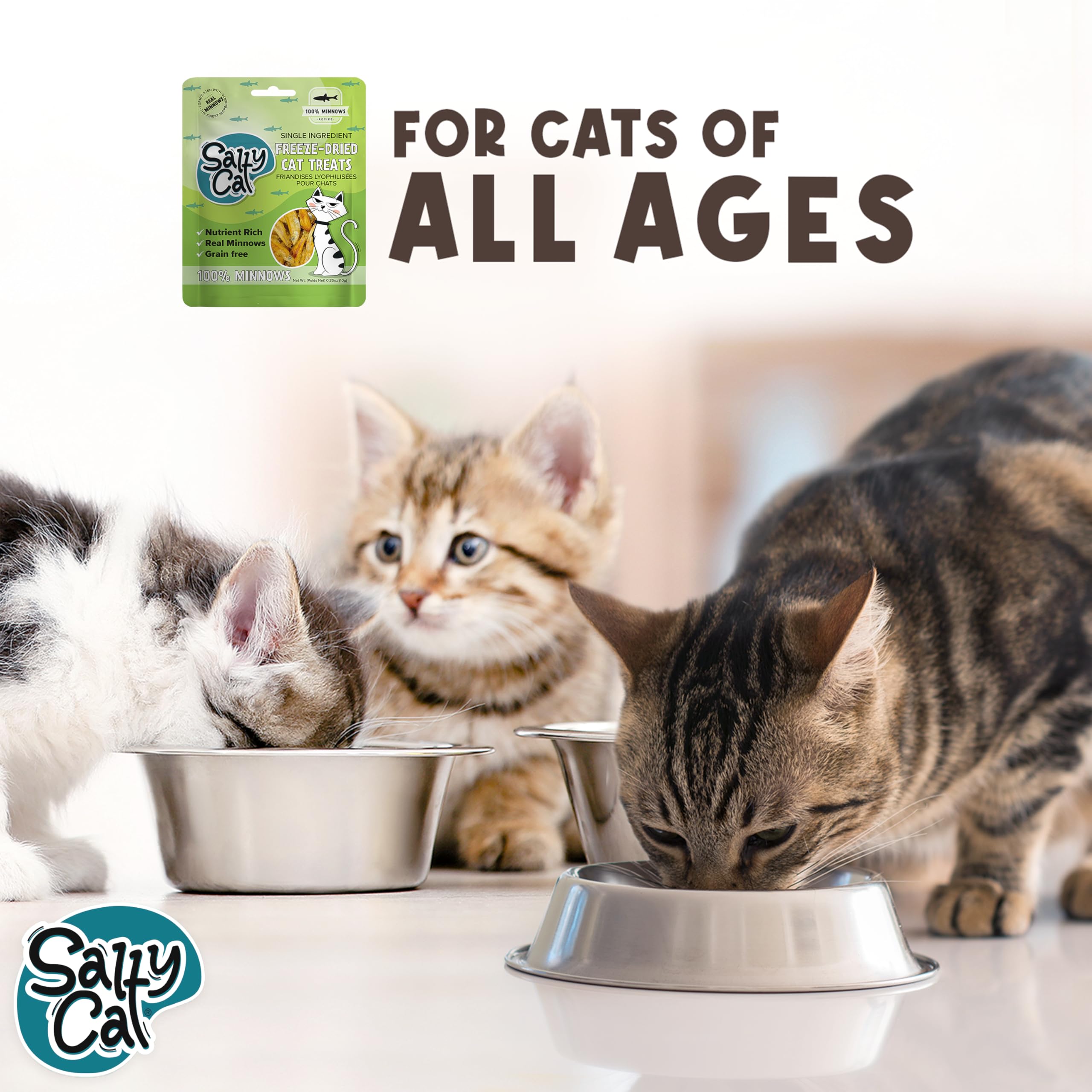 No fillers or additives—Salty Cat minnows are a clean single-ingredient treat.