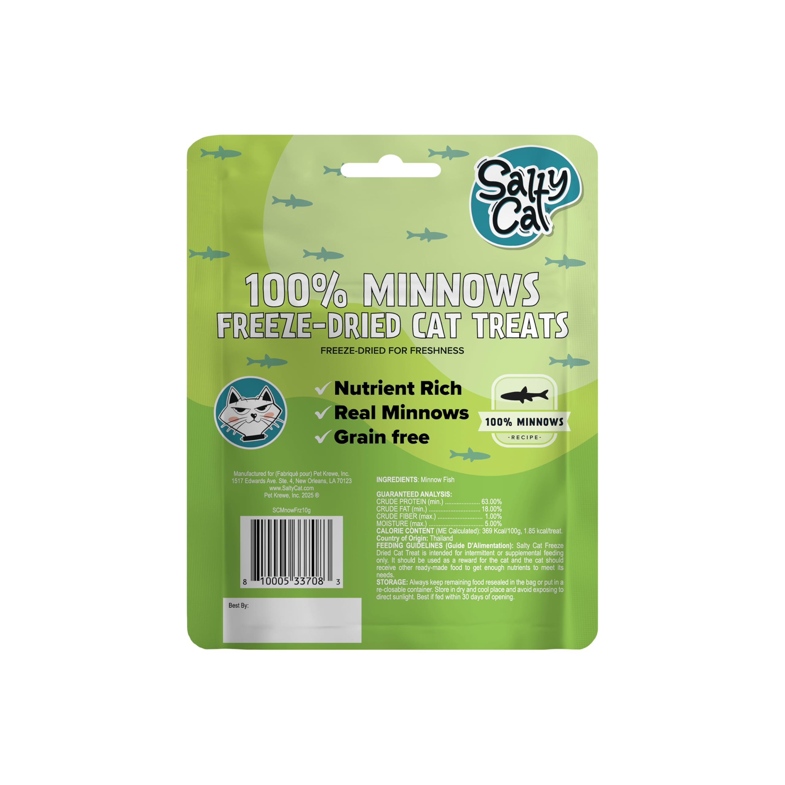 Single-ingredient protein from wild-caught minnows supports lean muscle in cats.