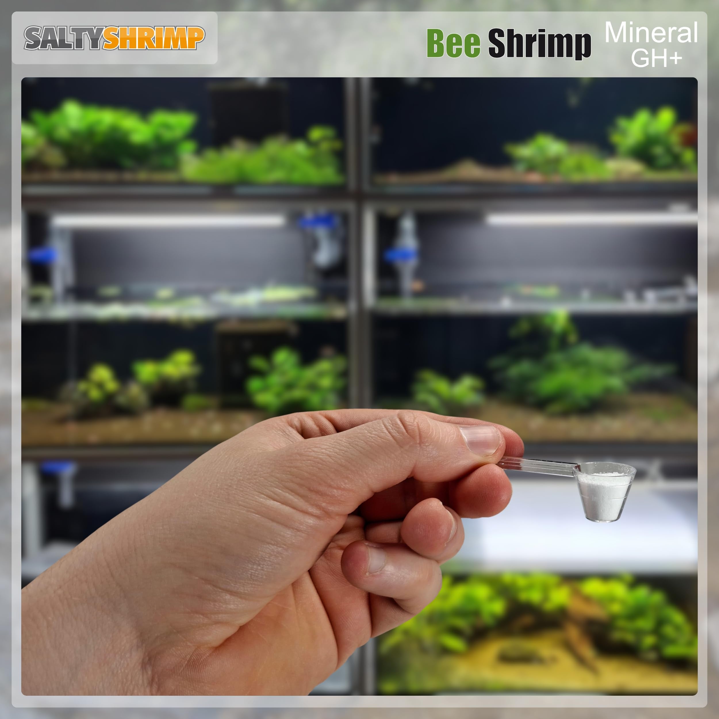 SALTYSHRIMP Bee Shrimp Mineral GH+ dissolves quickly, supporting shrimp coloration and healthy growth.