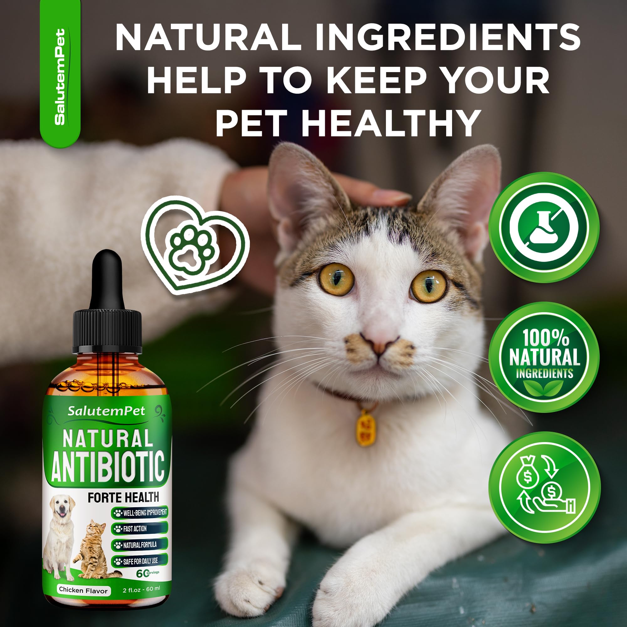 SalutemPet Forte Health bottle with for daily use scene