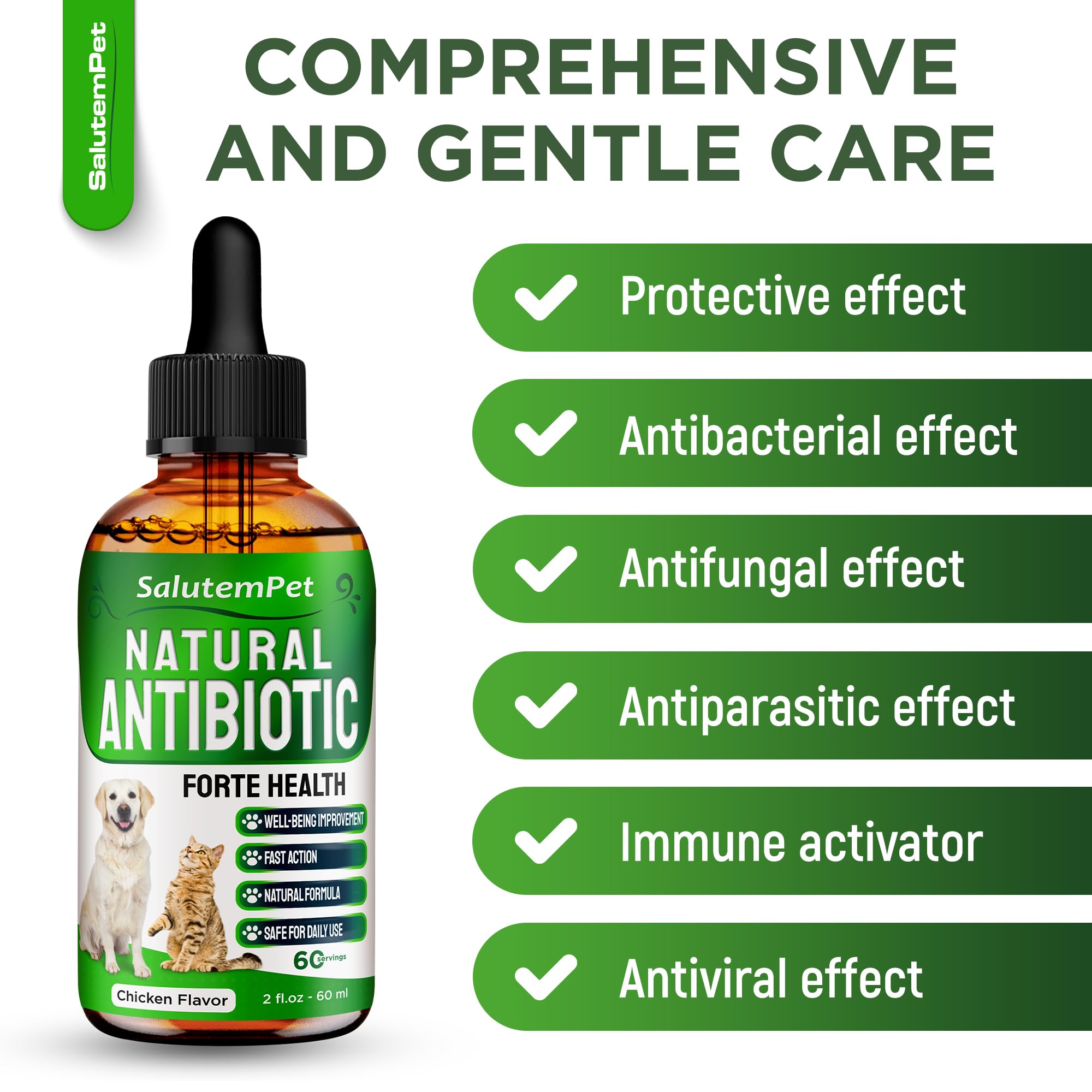 SalutemPet Forte Health label close-up highlighting herbal blend