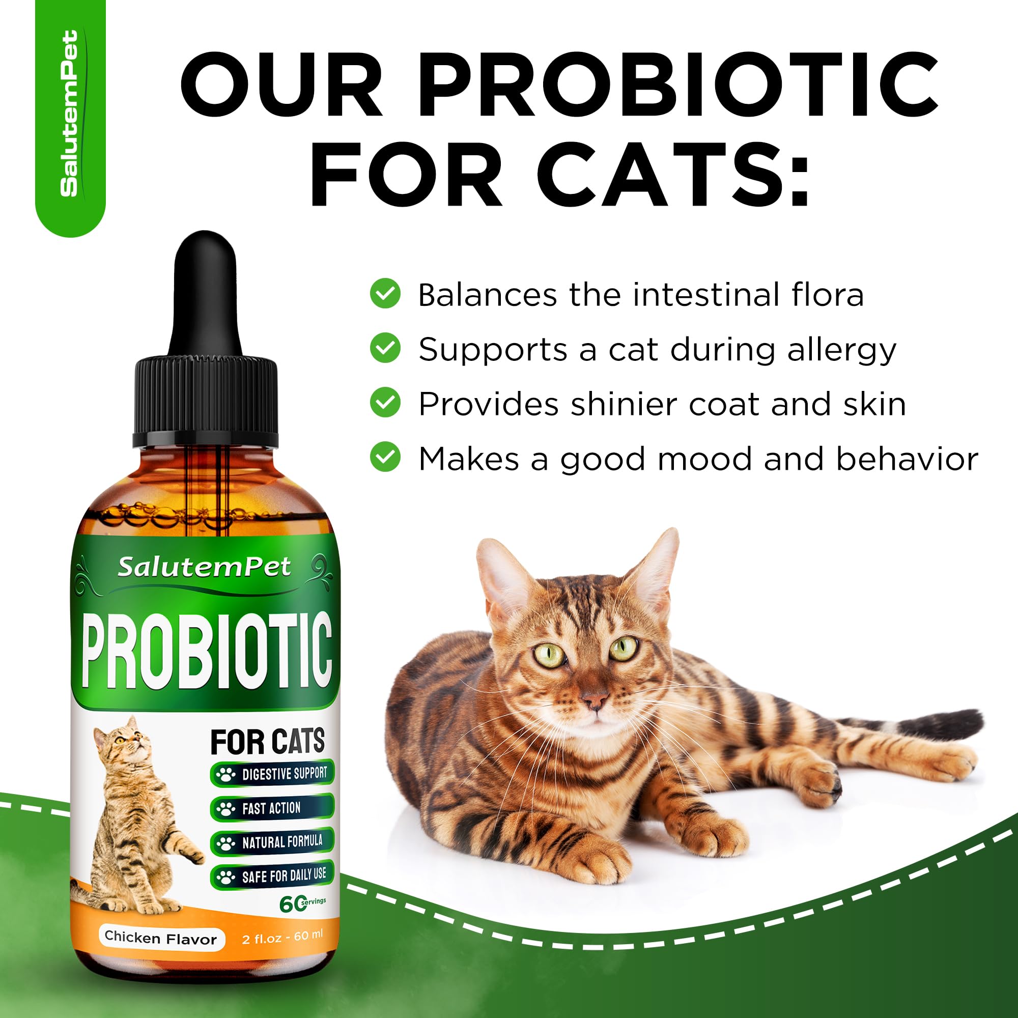 SalutemPet probiotic dropper image for simple dosing at mealtime.