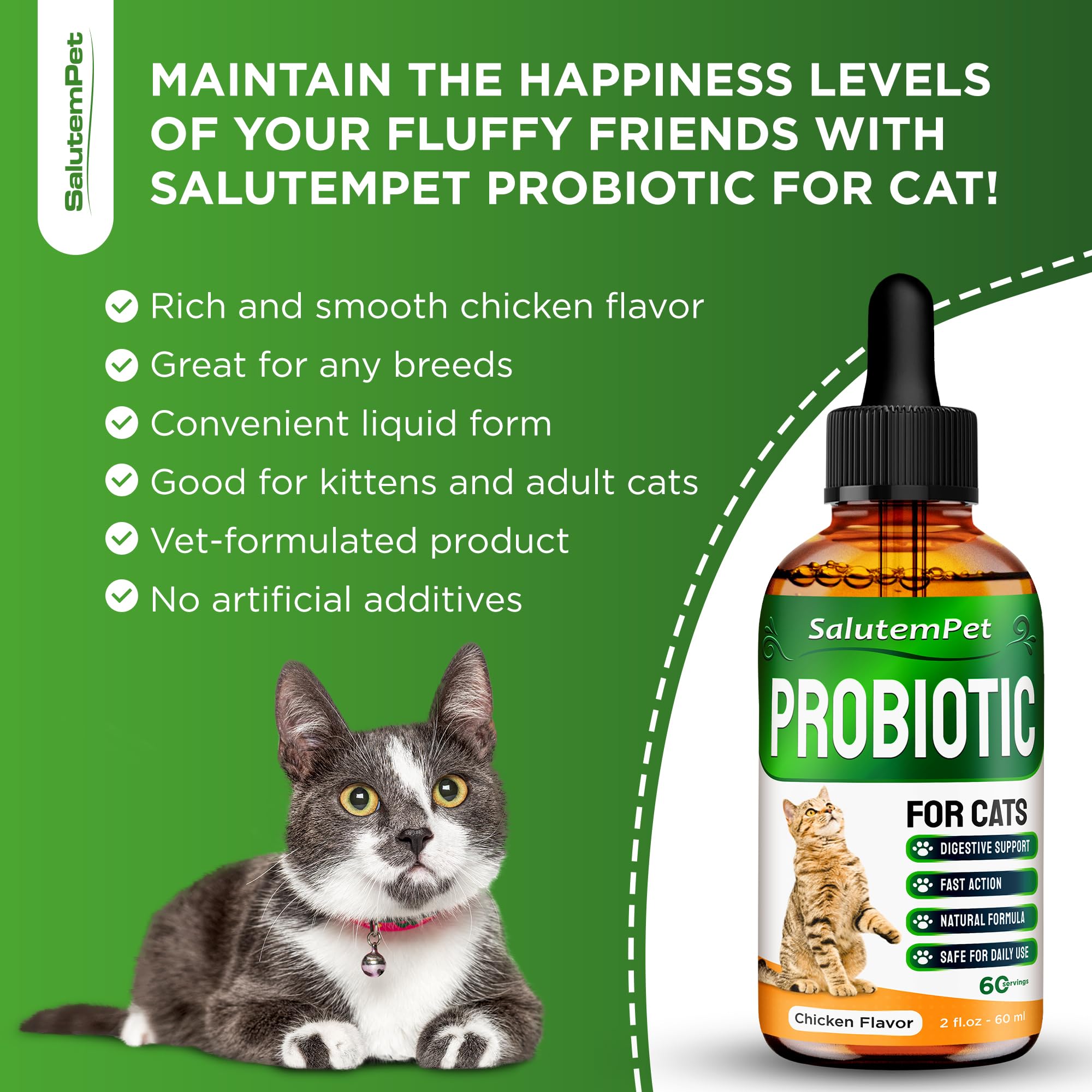 SalutemPet bottle label emphasizes clean, natural ingredients.