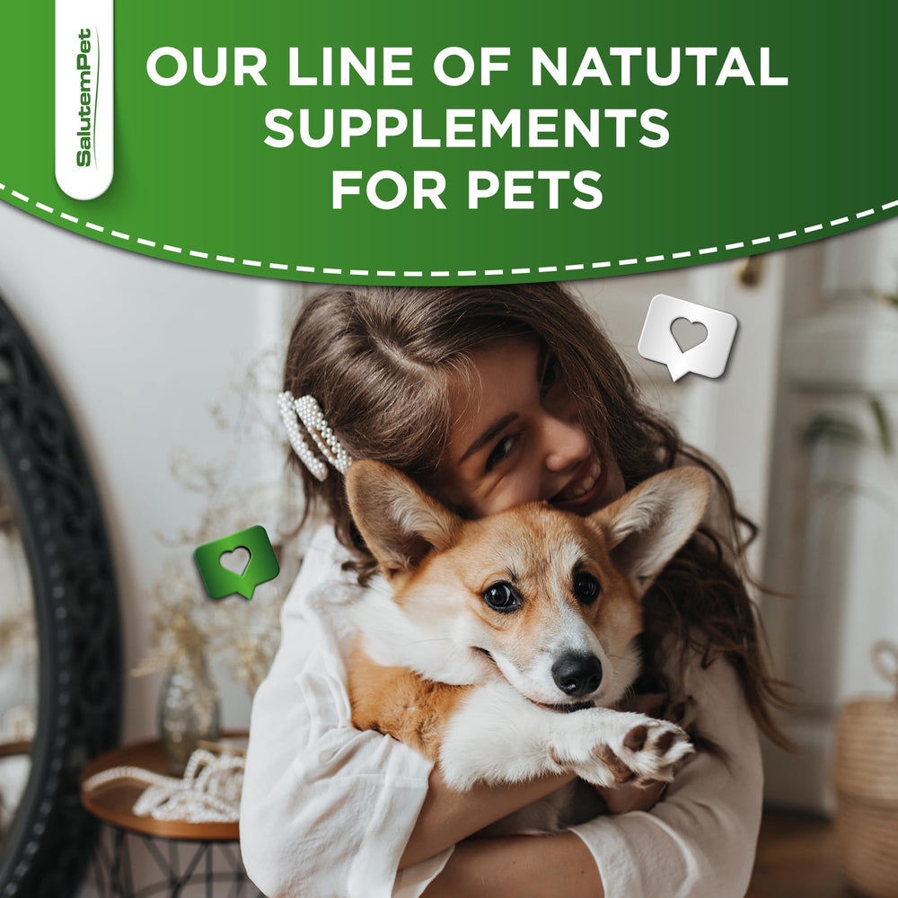 SalutemPet care scene showing 2 oz bottle ready for daily pet routines