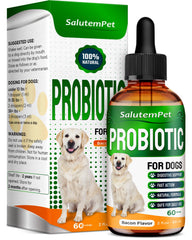 SalutemPet Probiotics for Dogs bottle pour showing easy dosing for digestion support