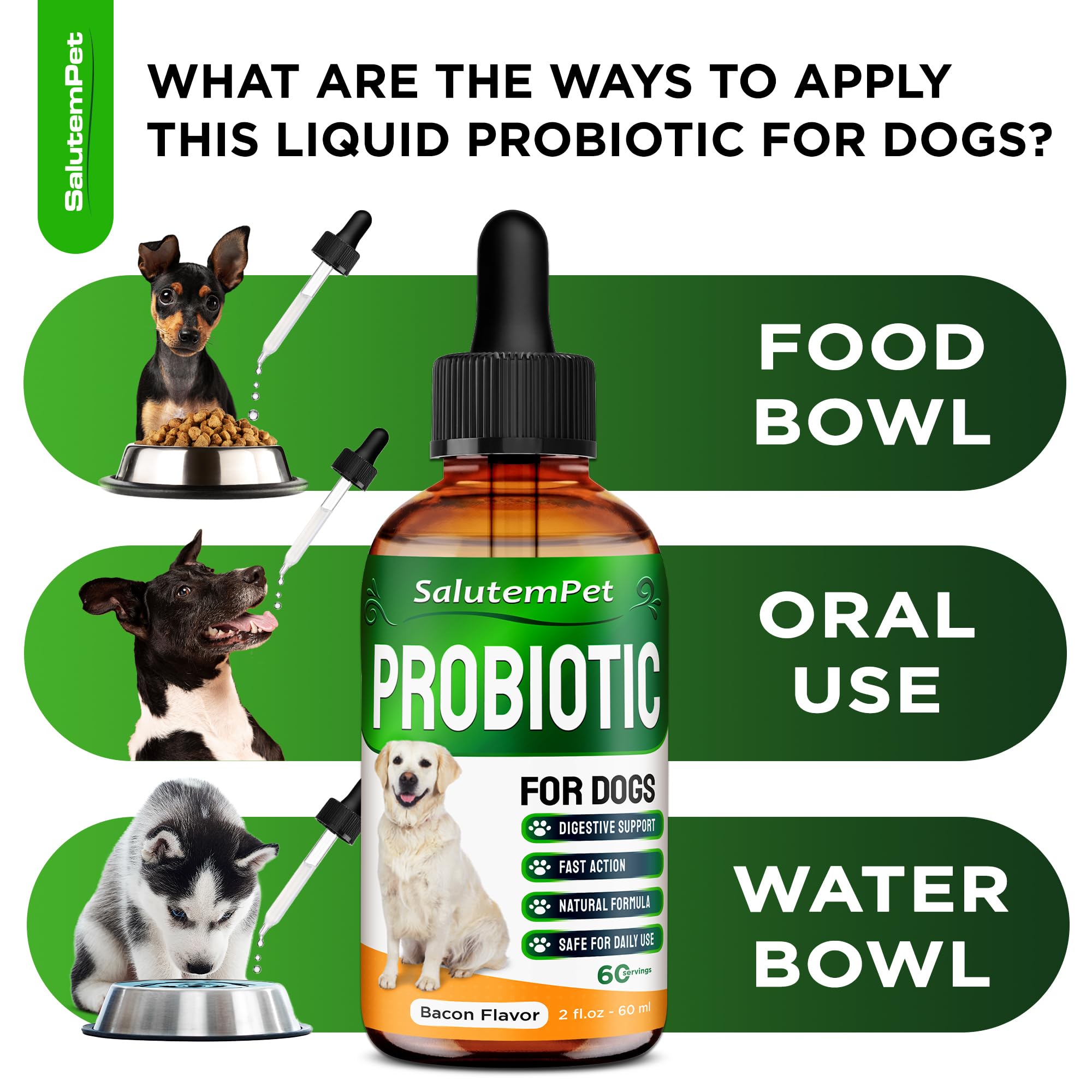 SalutemPet Probiotics enzyme and prebiotic label highlights digestive support