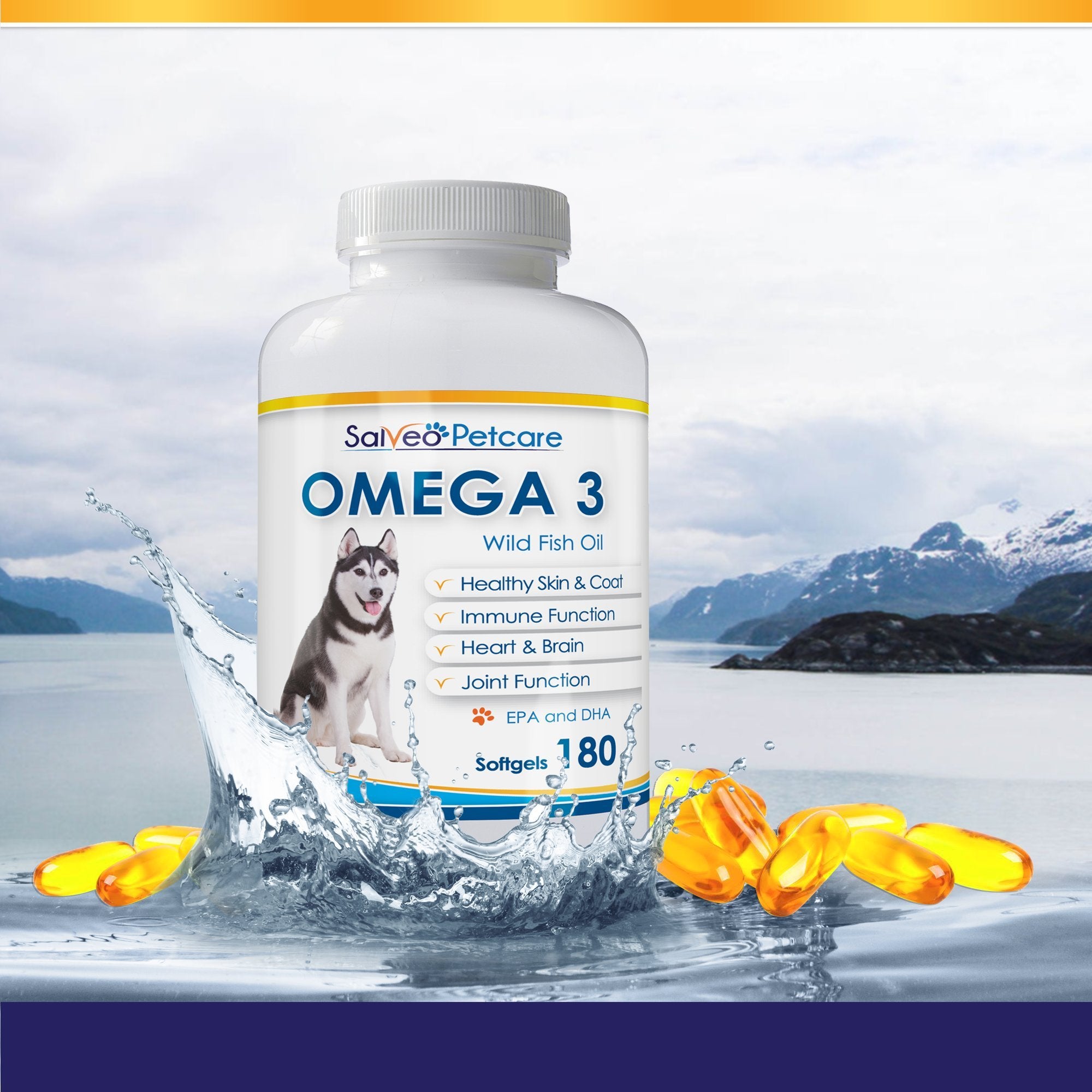 Salveo Omega-3 Dogs gloss-coat image highlights a healthy-looking coat.