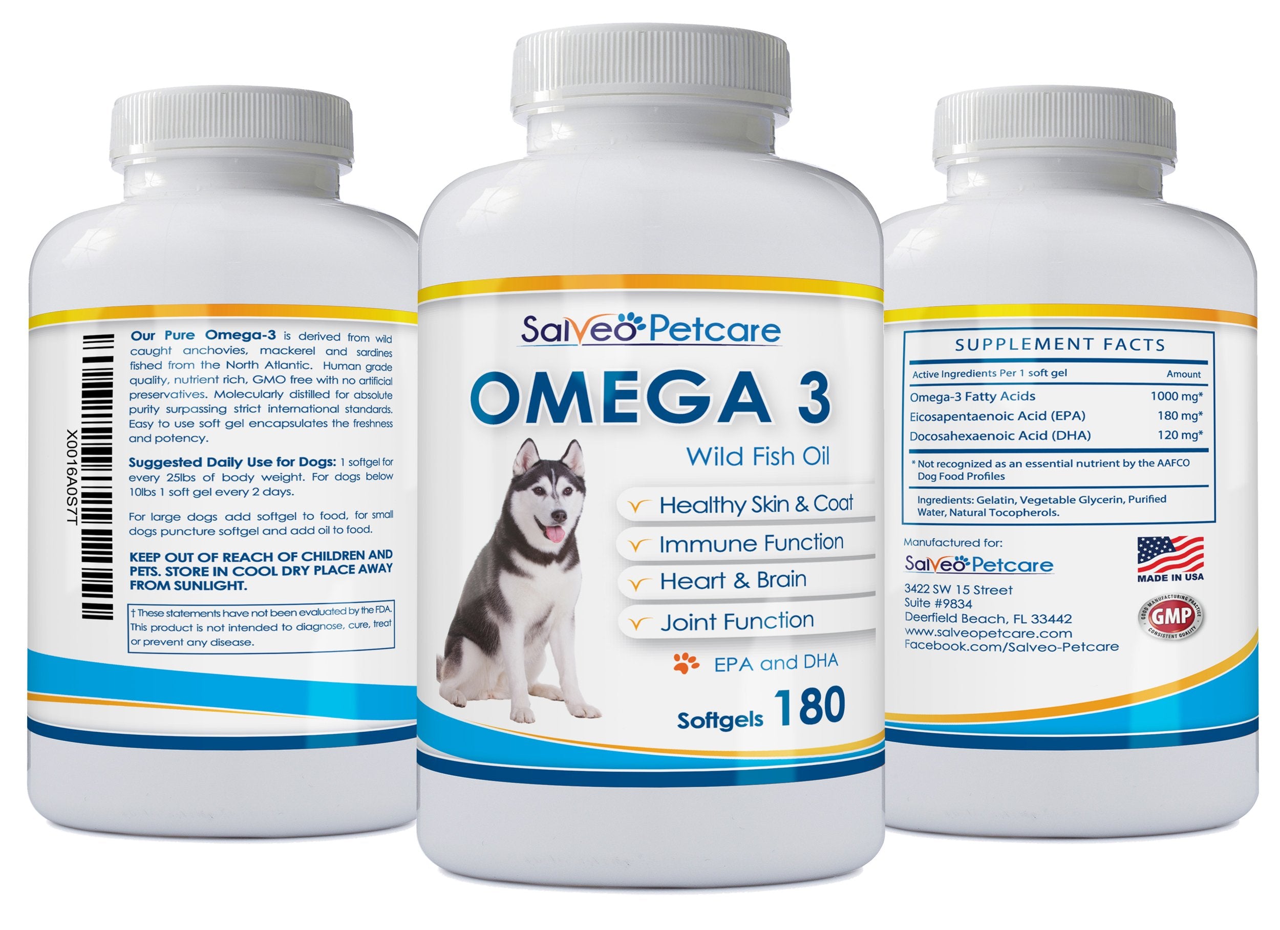 Salveo Omega-3 Dogs no-odor bottle conveys odor-free feeding.