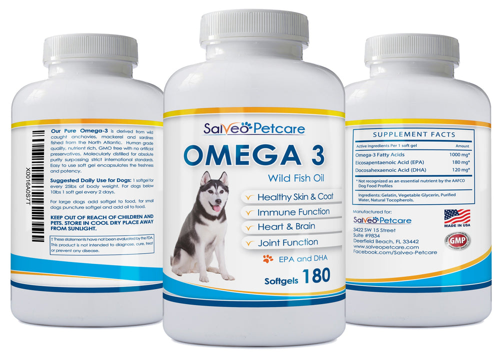 Salveo Omega-3 Dogs no-odor bottle conveys odor-free feeding.