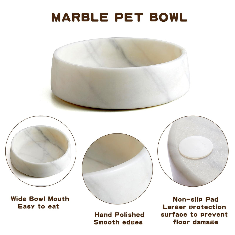 SAMAH heavy weighted marble dish keeps bowls steady and reduces spills.