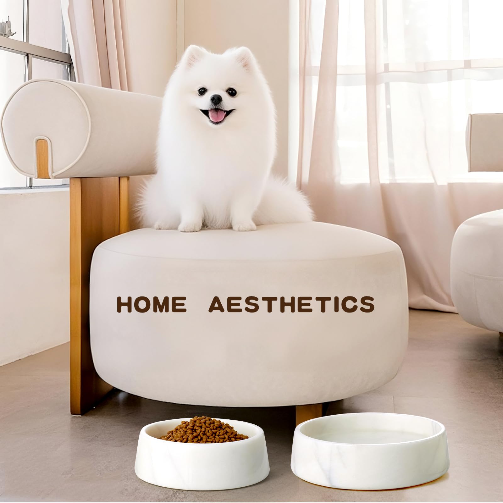 SAMAH non-slip base marble dog bowl demonstrates stability during meals.