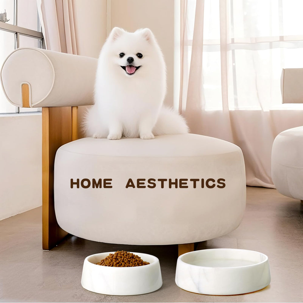 SAMAH non-slip base marble dog bowl demonstrates stability during meals.