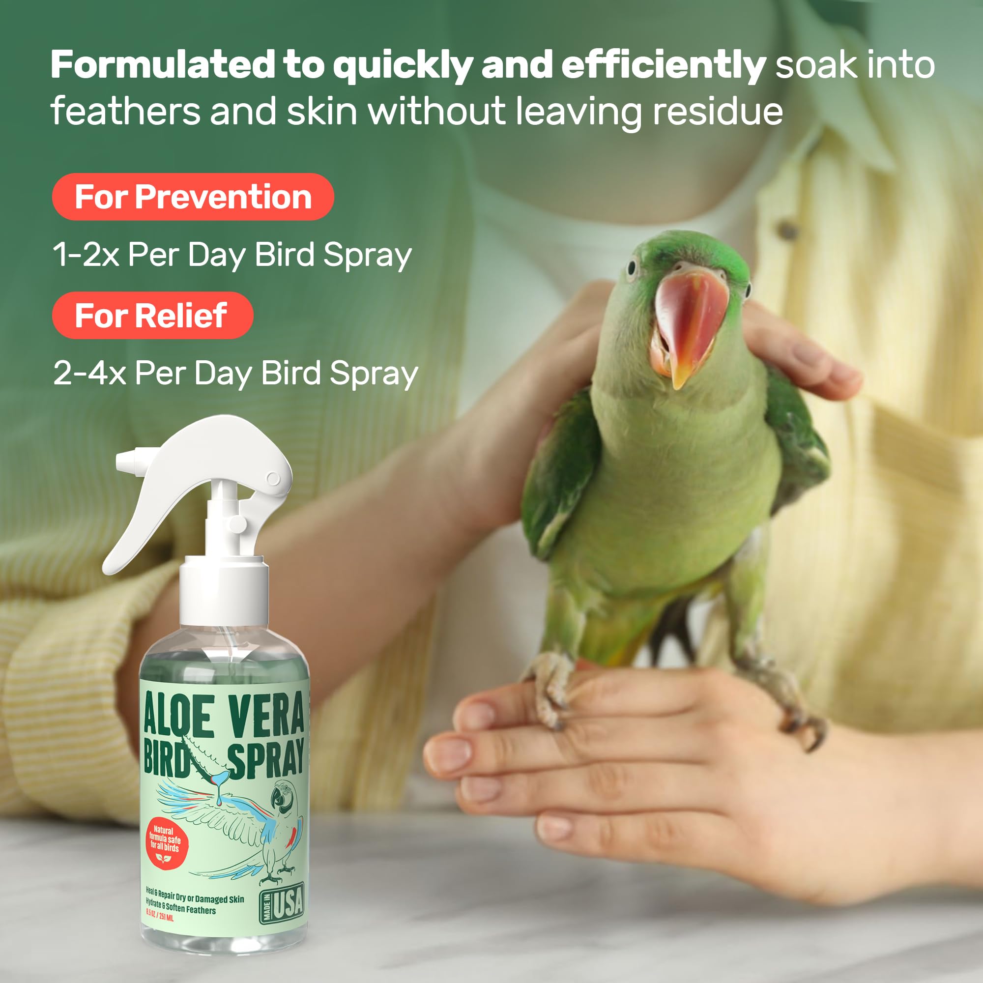 Samorillo safe, odor-free spray aids daily preening and comfort.