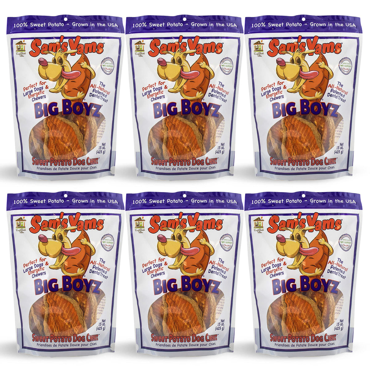 Sams Yams Big Boyz packaging with resealable bag for easy storage
