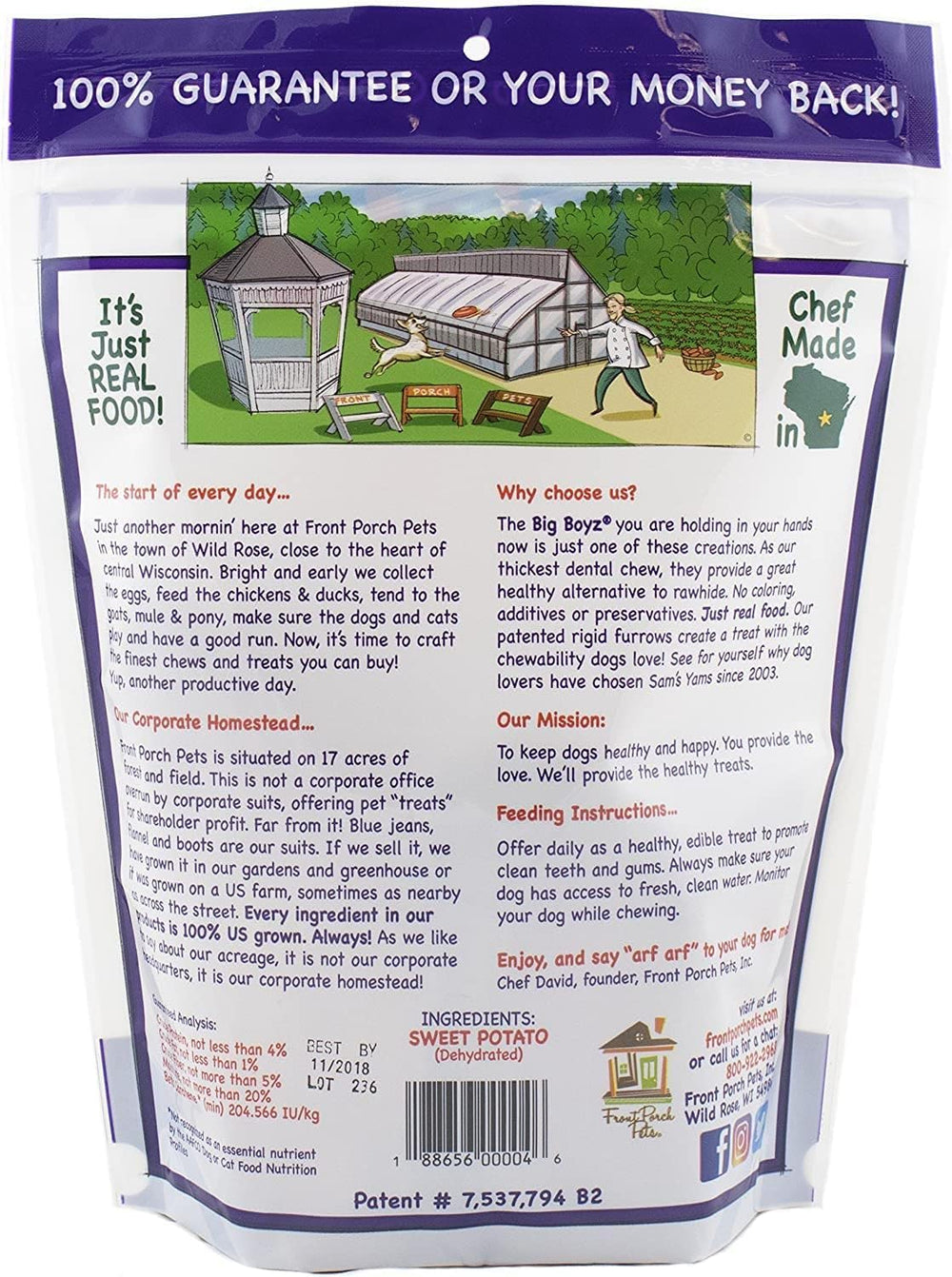 Sealed resealable bag of Sam's Yams Big Boyz chews for freshness.