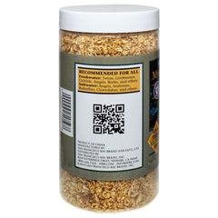 San Francisco Bay Brand Freeze-Dried Mysis Shrimp bottle label emphasizes balanced nutrition for diverse aquarium species.