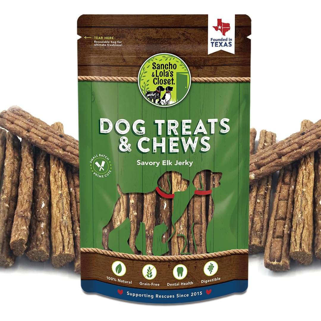 Sancho & Lola's elk jerky soft sticks ideal for allergy-friendly training rewards.