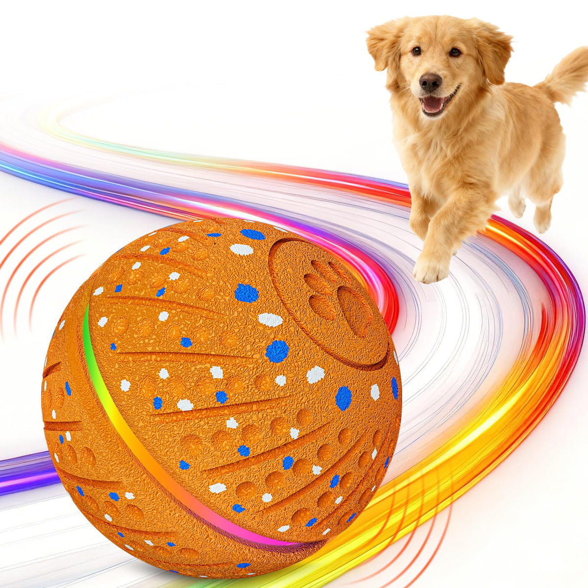Sankell interactive ball with rolling lights to attract dogs and promote active play.