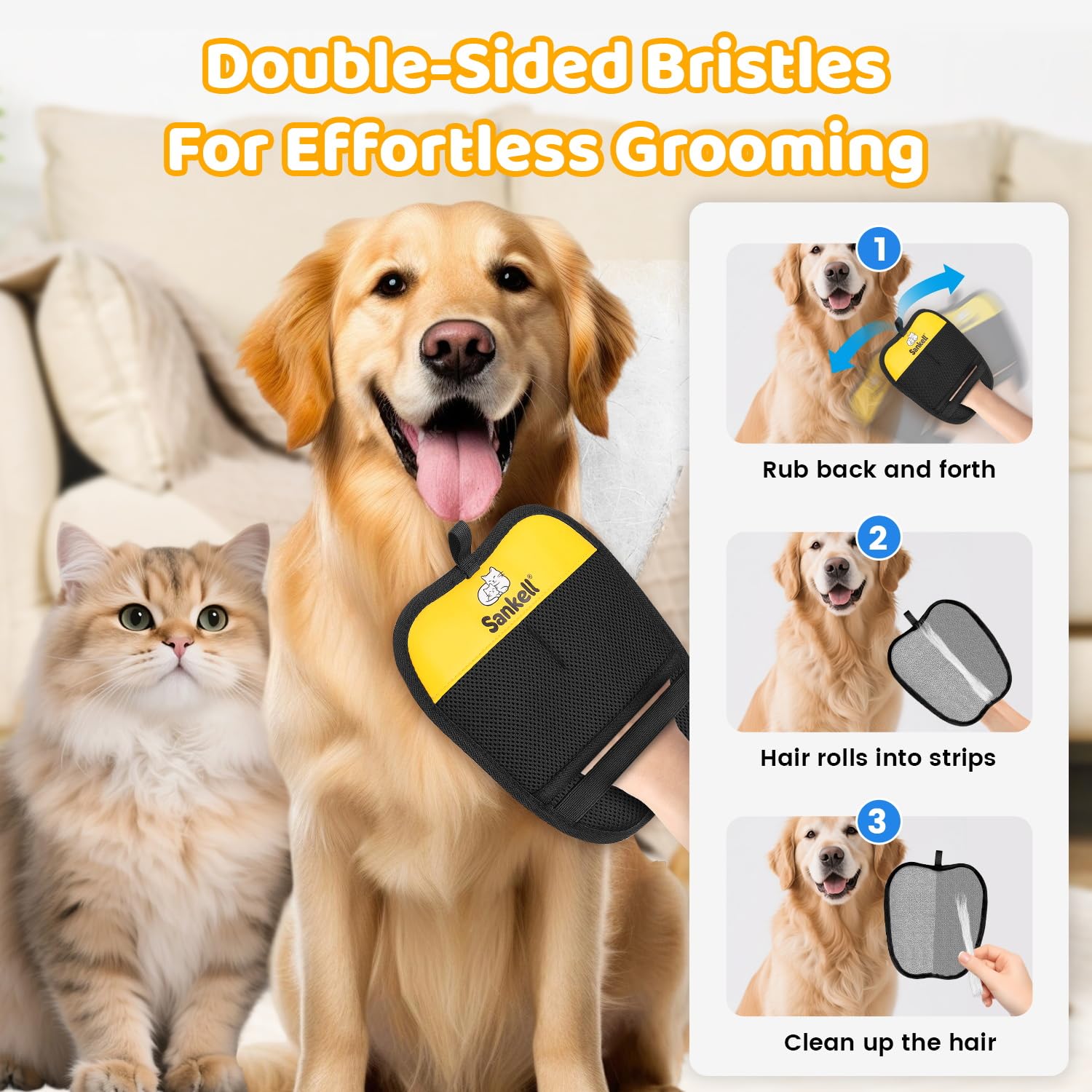 Sankell electrostatic pet hair removal tech lifts hair from clothing.