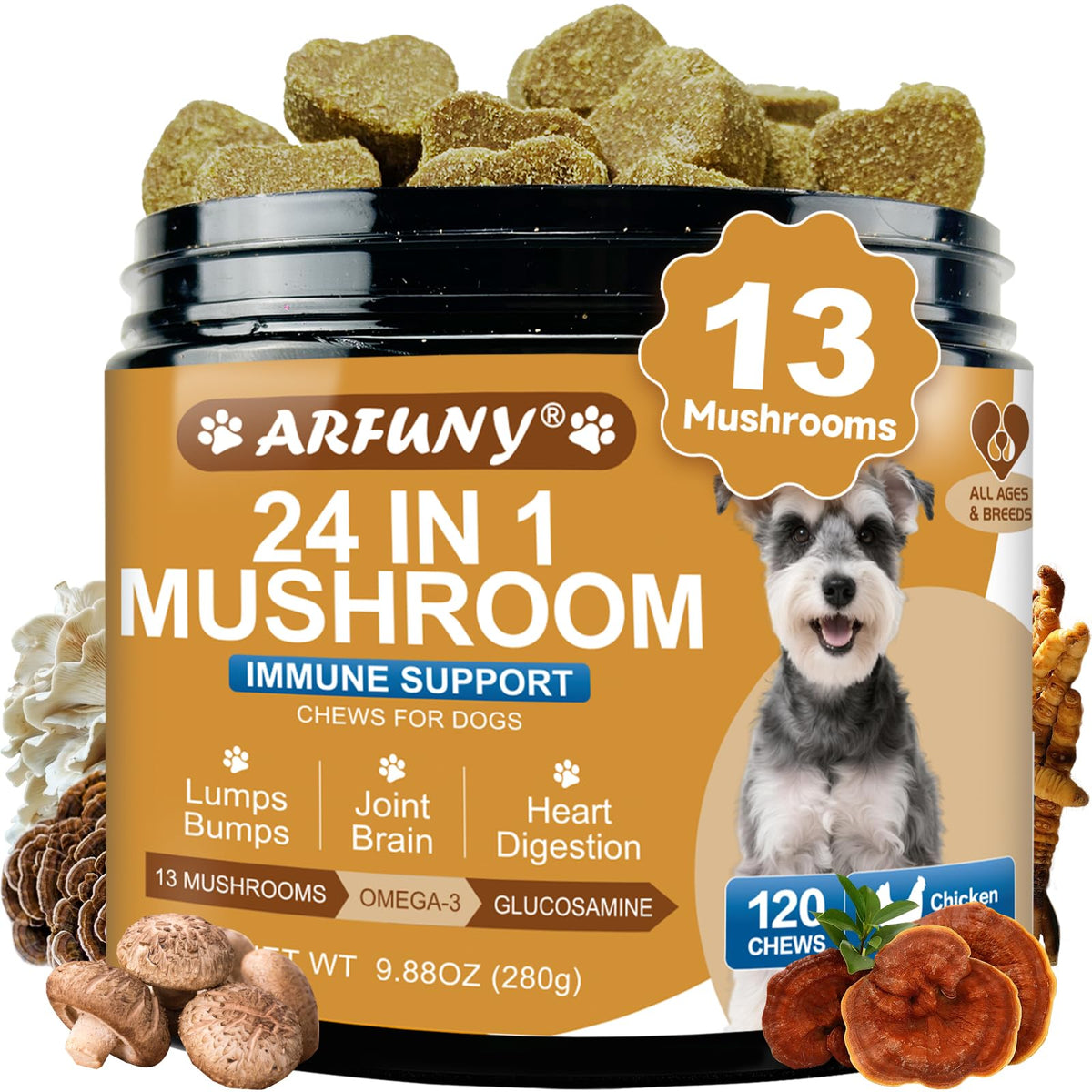 SANTKOL Mushrooms for Dogs Turkey Tail bottle highlighting immune-support blend