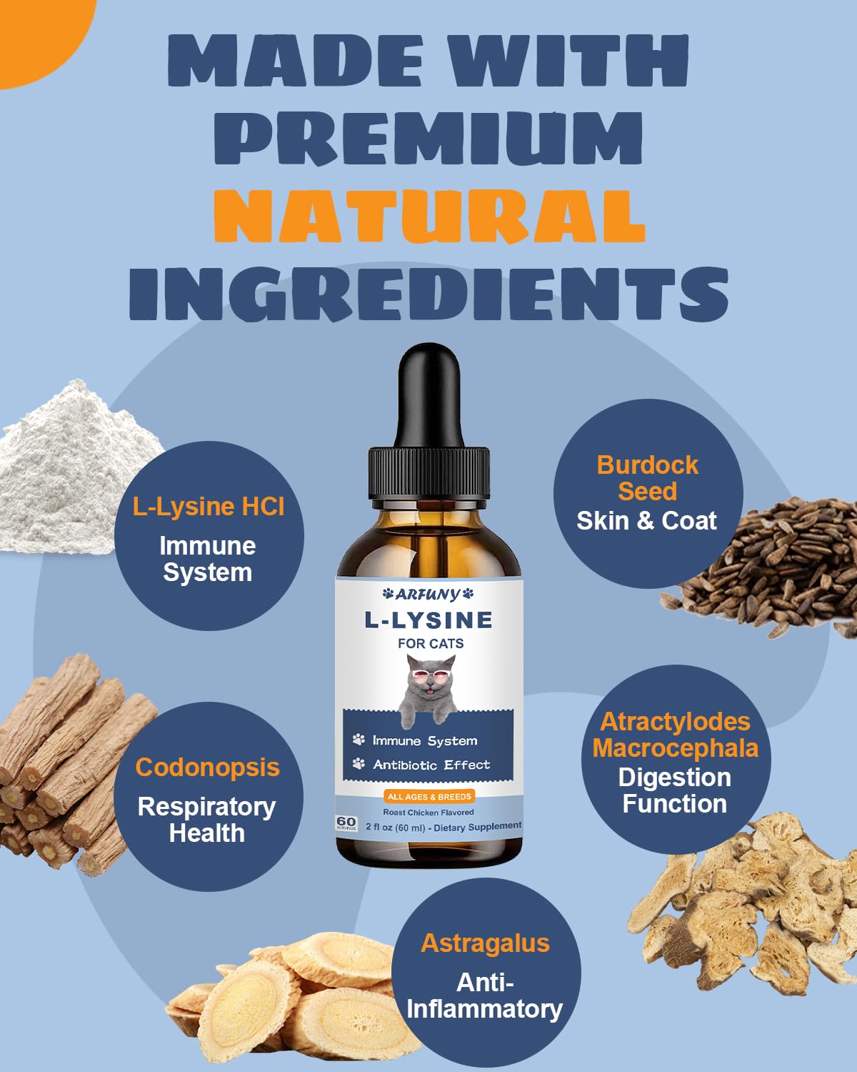 SANTKOL Lysine cat drops eye health visuals suggest support for healthy eyes.