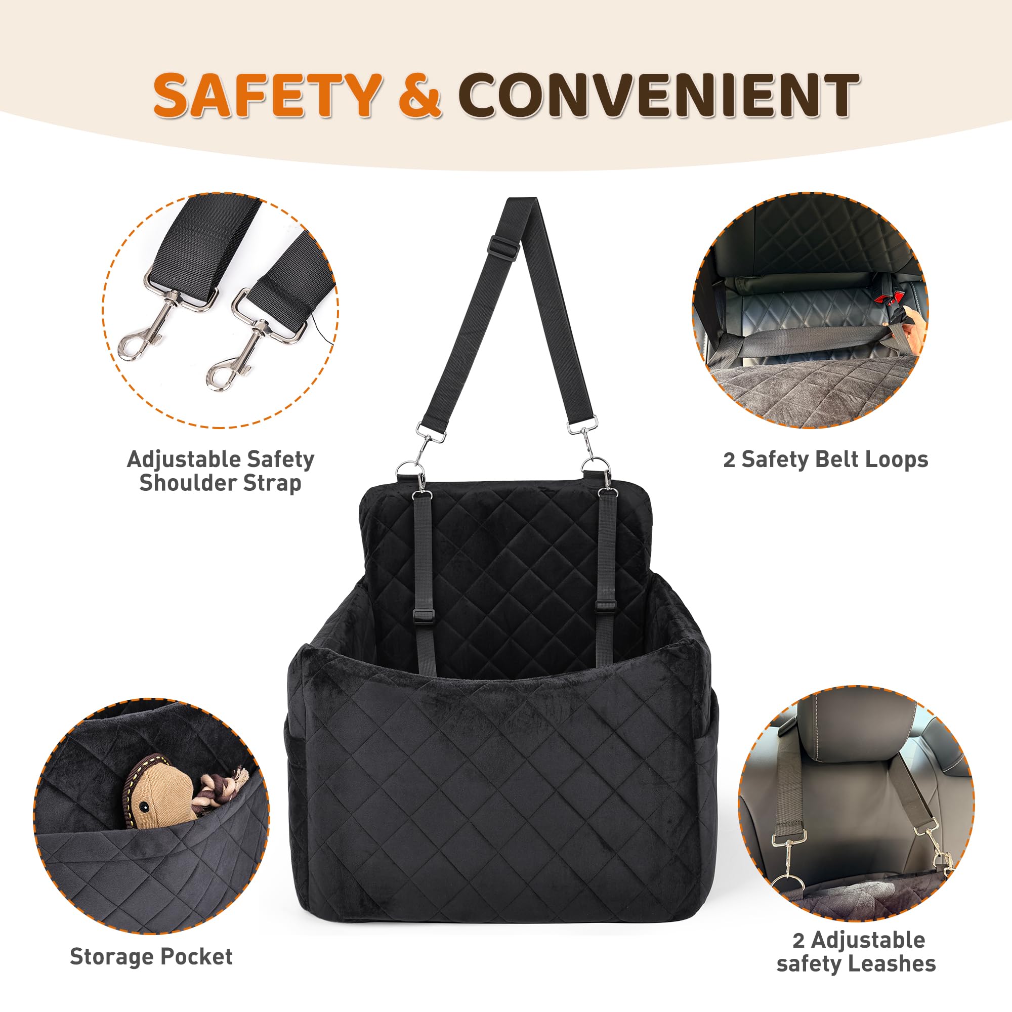 SANUODO dog car seat in a vehicle, designed for small to medium dogs