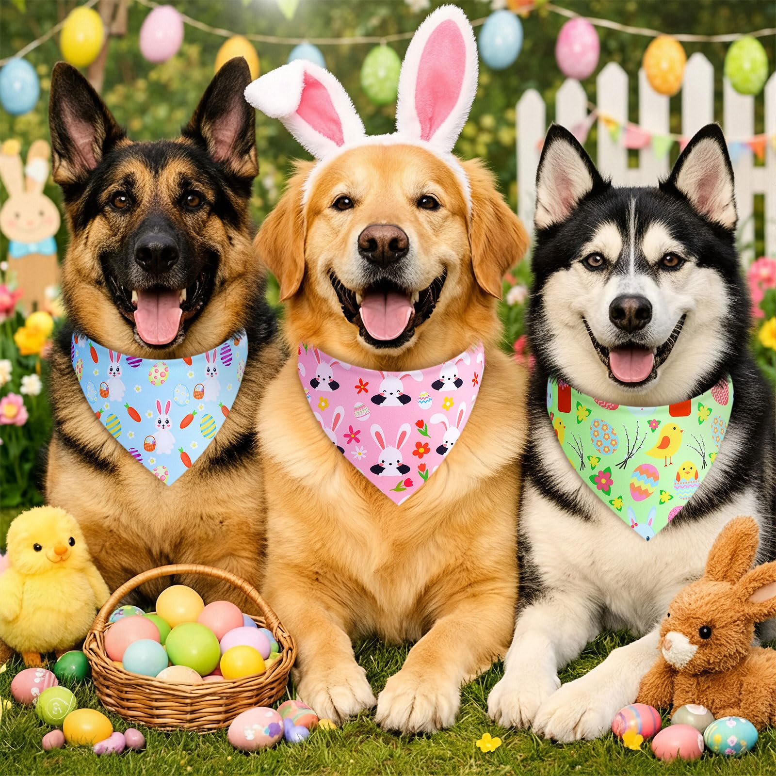 Sanwuta Easter dog bandana size approx 80x55 cm fits most dogs.