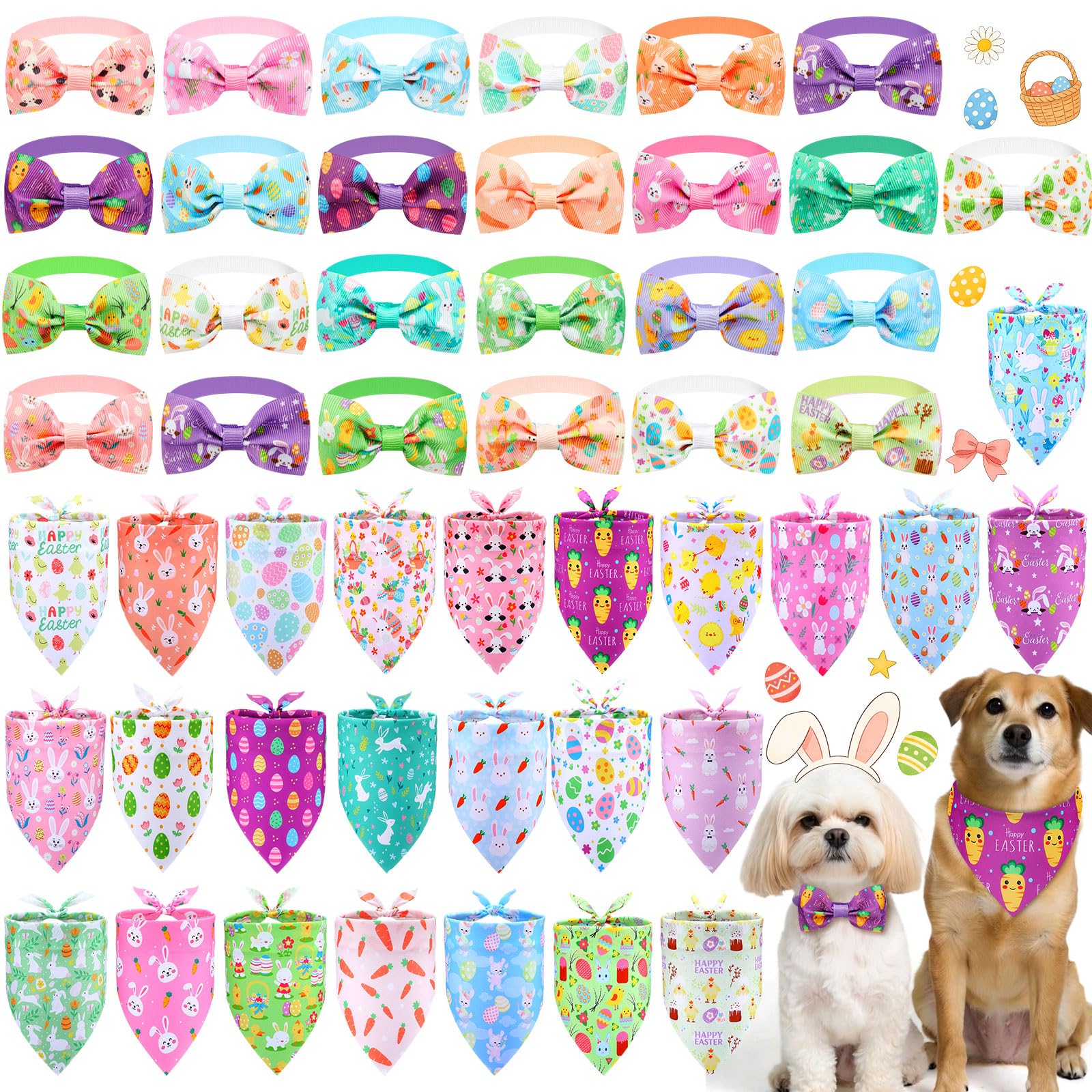 Sanwuta Easter dog bandanas with bunny pattern for festive photos