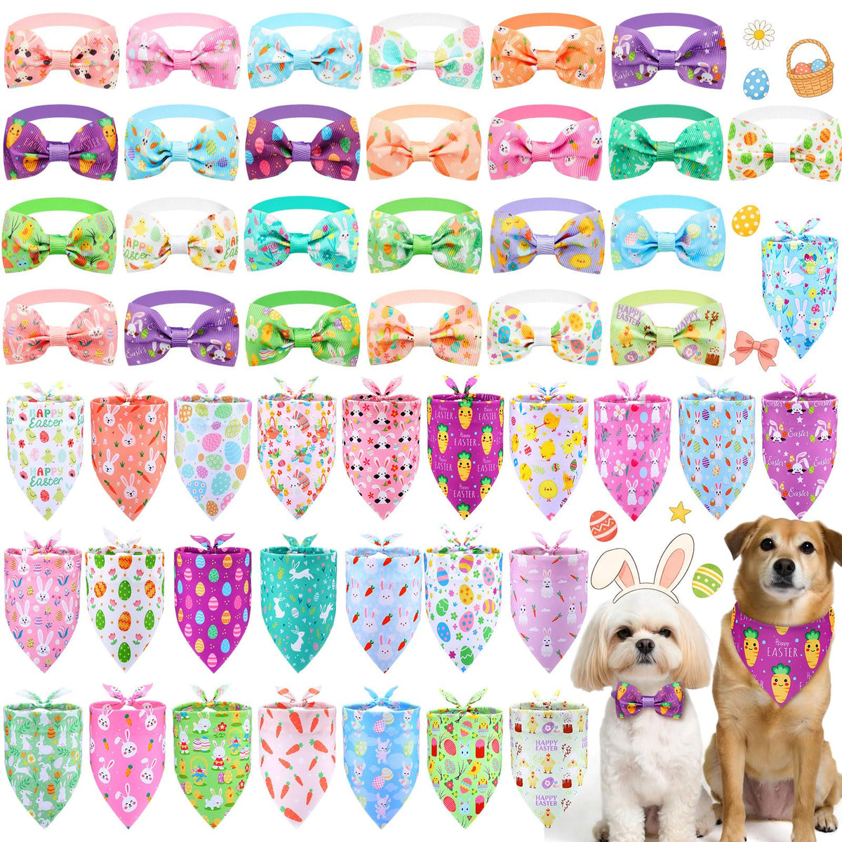 Sanwuta Easter dog bandanas with bunny pattern for festive photos