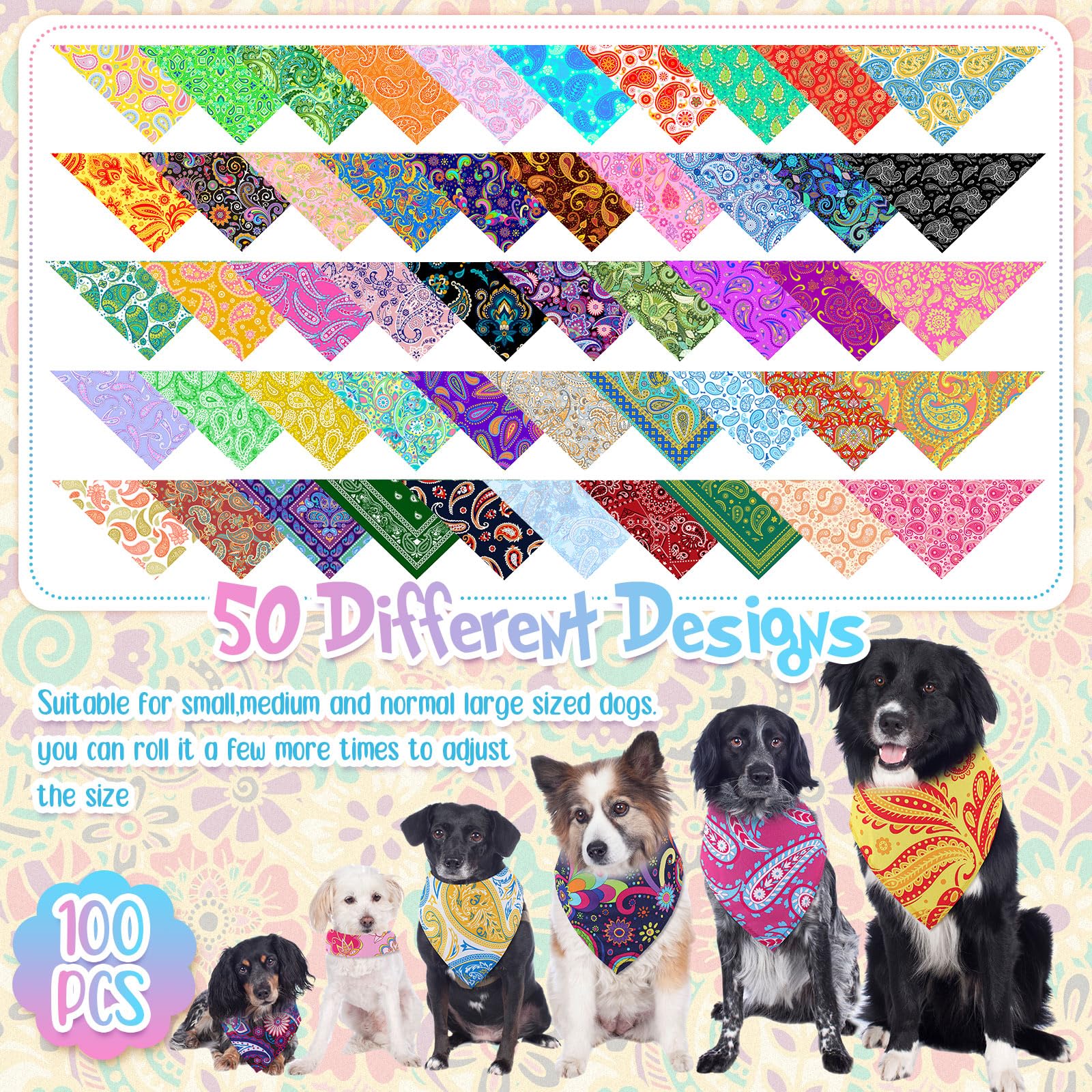 Sanwuta 100-piece bandana set ideal for groomers and pet lovers.